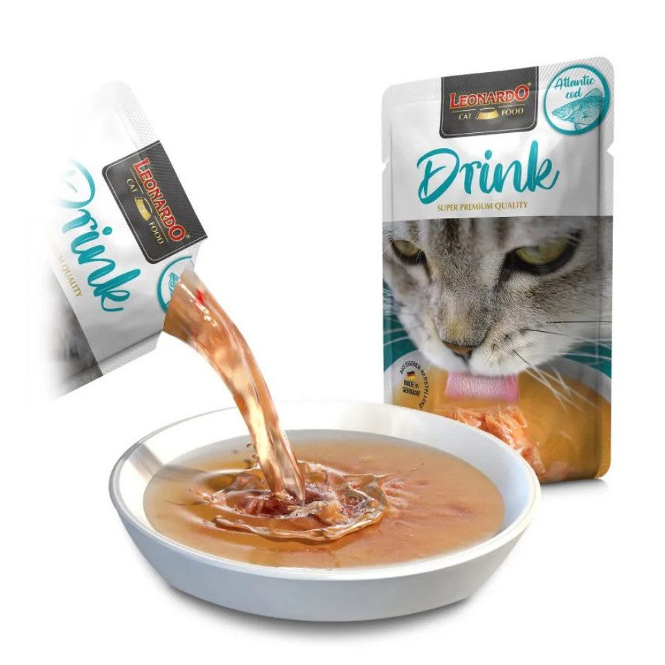 Leonardo Catfood Drink Atlantic Cod (Kabeljau) - fördert die Flüssigkeitsaufnahme 20x40g, Nassfutter für: Katzen