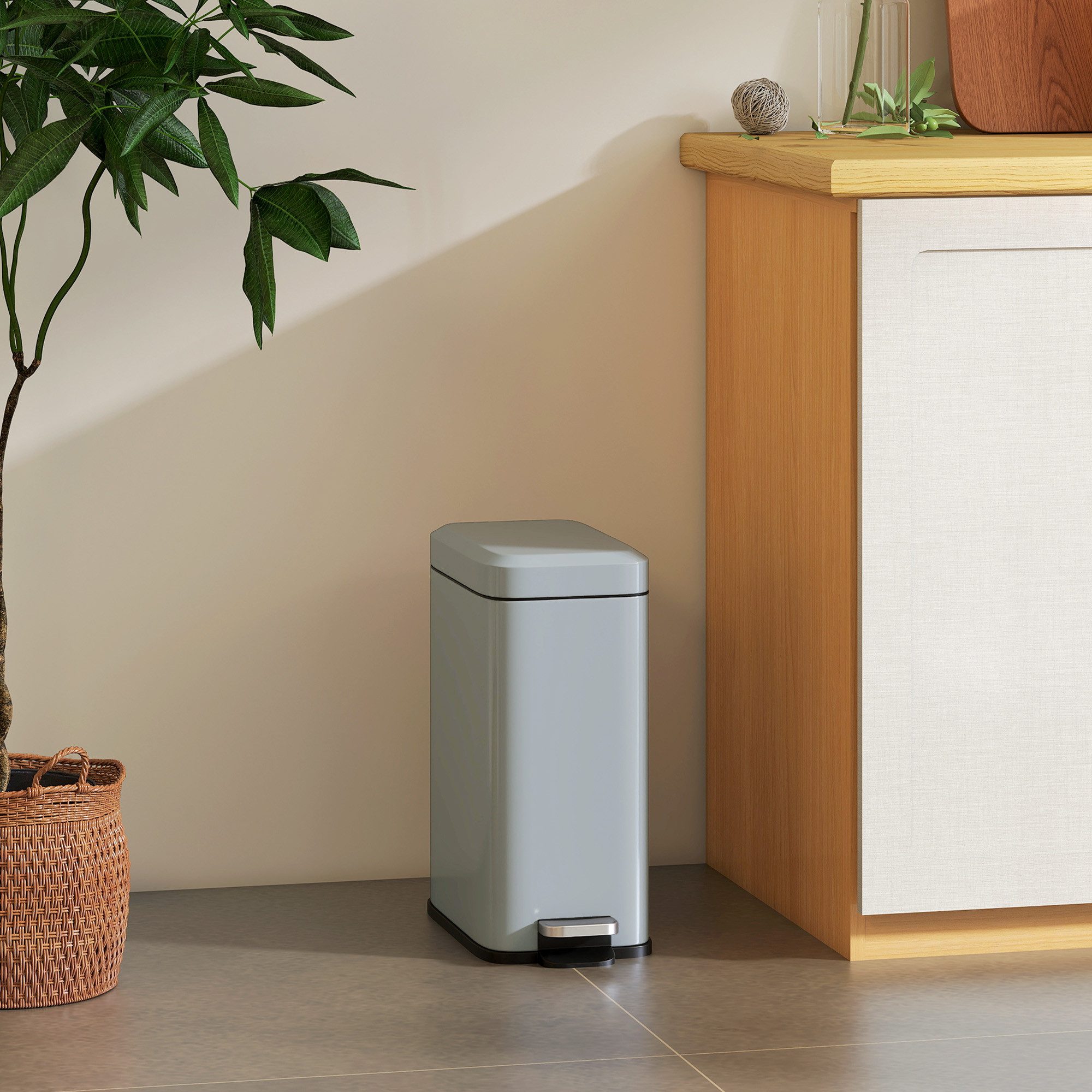 HOMCOM Mülleimer Treteimer Abfalleimer mit Deckel und Fußpedal, Grau 29,2 x 14 x 32 cm