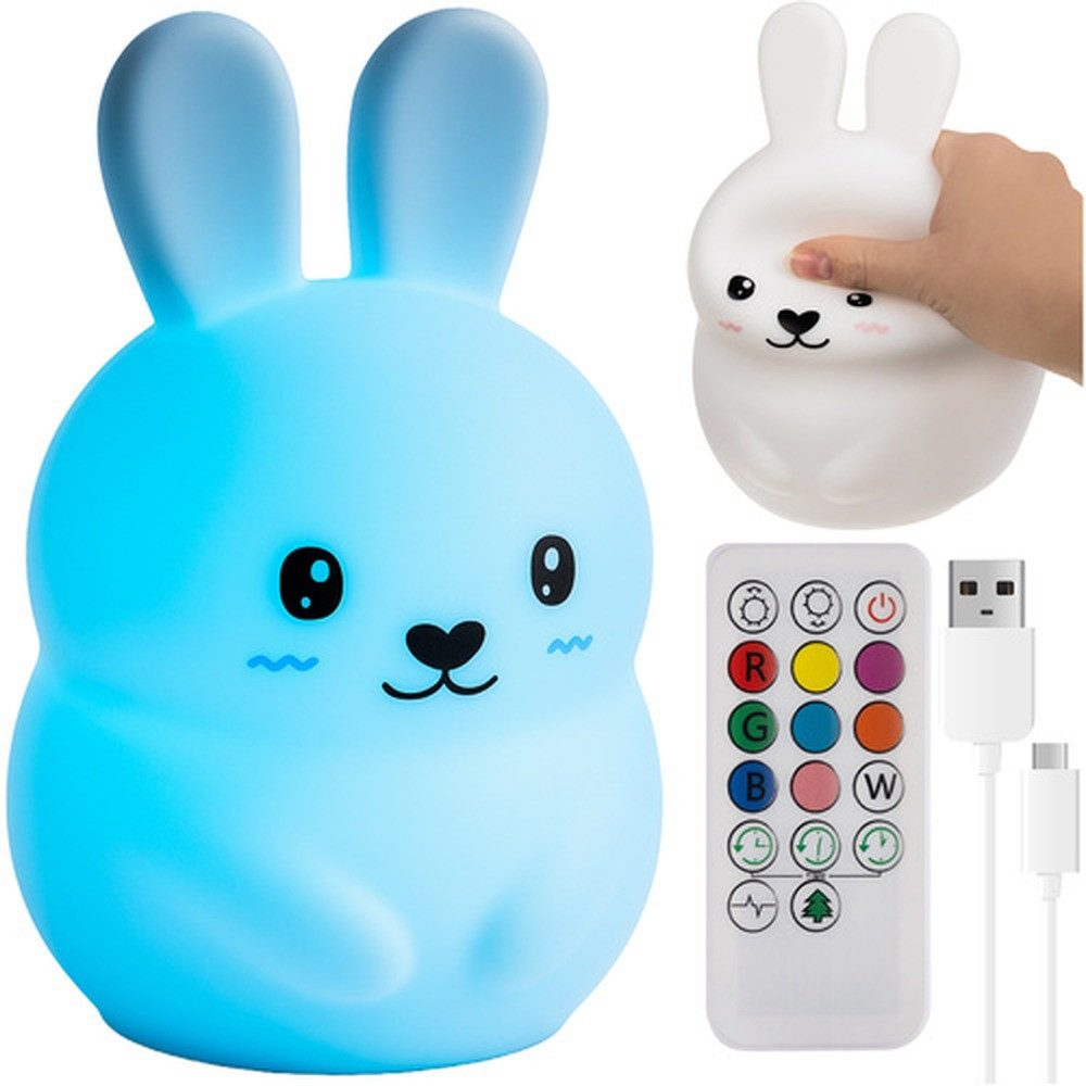 IZOXIS LED Nachtlicht Kindernachtlampe Kaninchen, beleuchtet, LED fest integriert, Bunte Farben, 9 Farben, 3 Modi und sanfte RGB-Übergänge