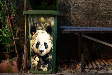 MuchoWow Wandsticker Panda - Pandabär - Wildtiere - Blumen (1 St), Mülleimer-aufkleber, Mülltonne, Sticker, Container, Abfalbehälter