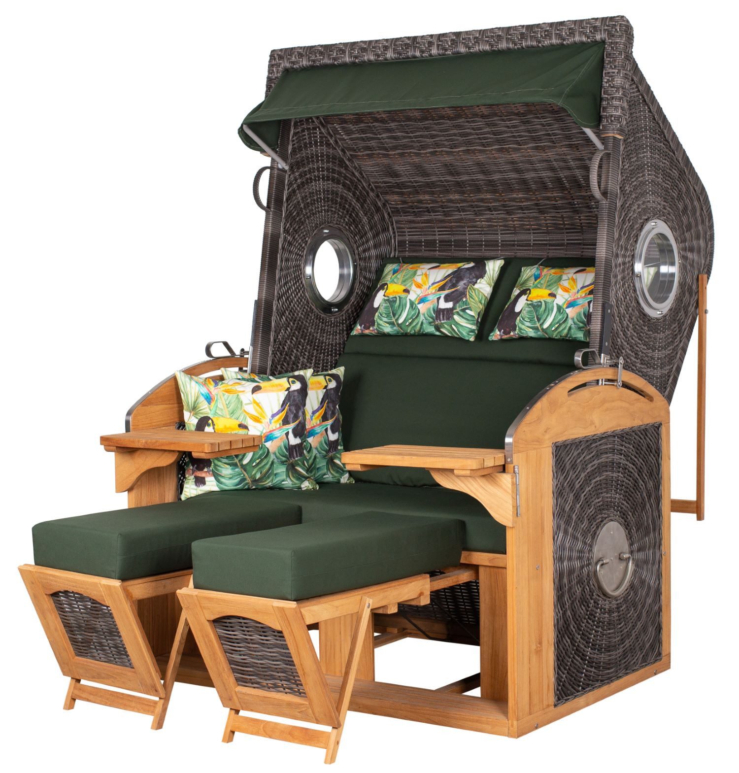 deVries PURE® Strandkorb deVries PURE® Sailor XL - PE stone grey - Dessin 244, BxTxH: 135x90x165 cm, Halblieger, Ostsee-Strandkorb, feines Teakholz - inkl. Rückholfeder und Schutzhülle