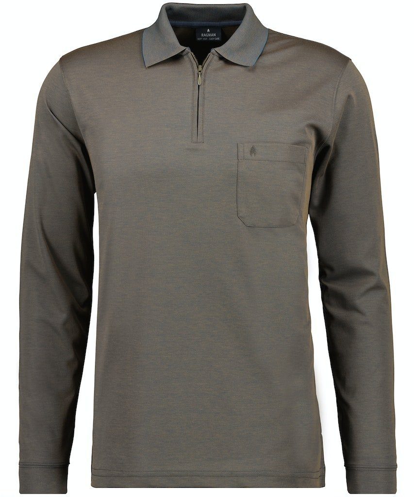 RAGMAN T-Shirt Ragman / He.Polo / Polo zip soft knit LS 867 DARK TAUPE