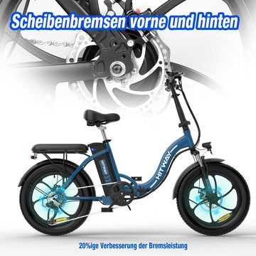 HITWAY E-Bike 20*3 Zoll Elektrofahrrad Fat Tire Damen Herren E-Cityrad, 7 Gang, Kettenschaltung, Heckmotor, Faltrad E-Mountainbike E-fahrrad klapprad Bis zu 90km
