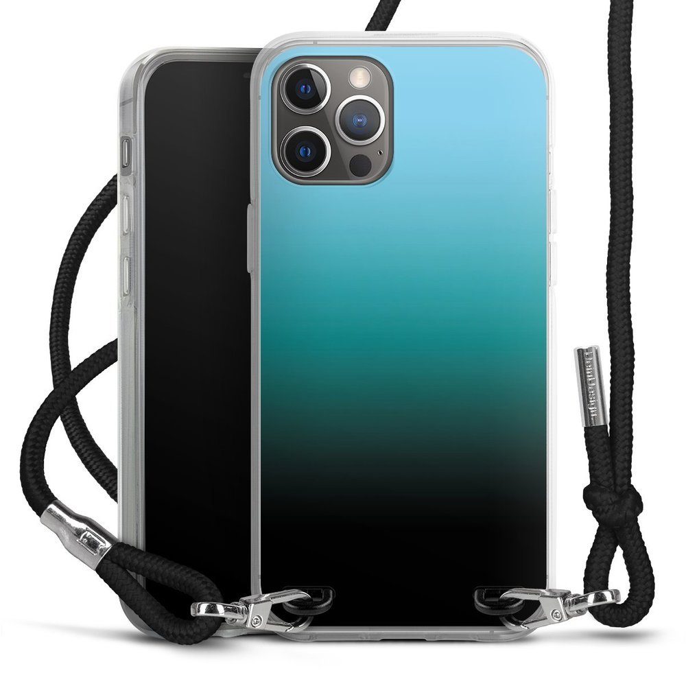 DeinDesign Handyhülle zweifarbig Farbverlauf schwarz Modern Darkness, Apple iPhone  12 Pro Max Handykette Hülle mit Band Case zum Umhängen
