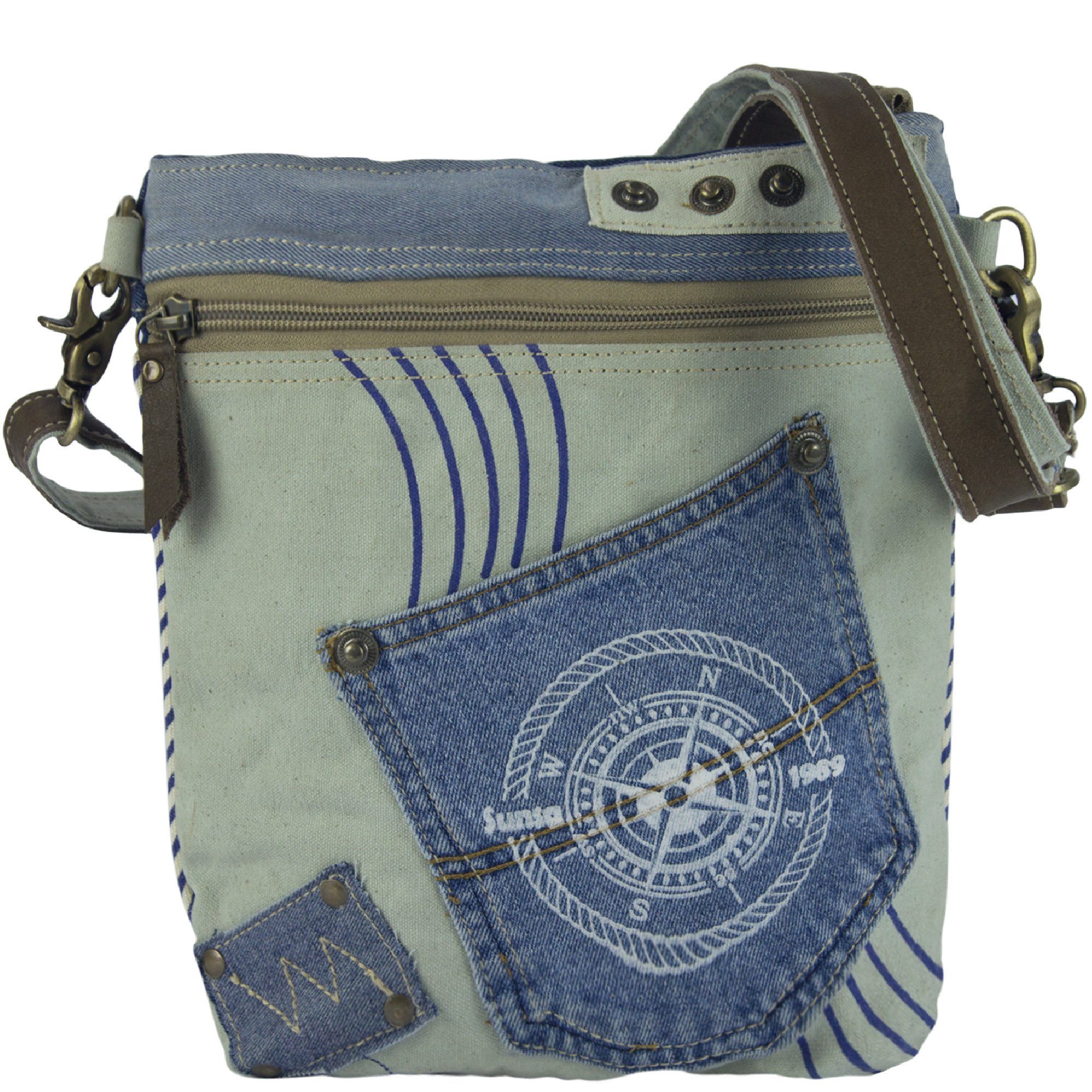 Sunsa Umhängetasche Maritim Umhängetasche für Meerleibhaber. Damen Crossbody Tasche aus Canvas und recycelte Jeans