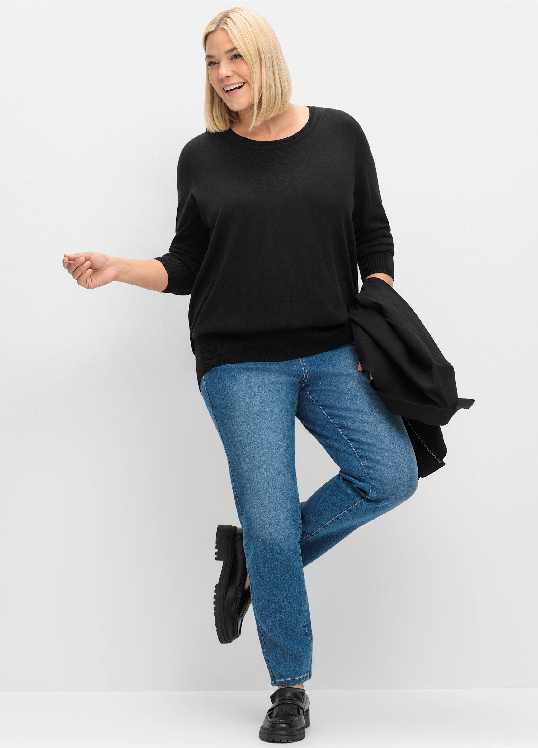 Sheego Strickpullover Strickpullover . aus leichtem Strick, mit Rippbund günstig online kaufen