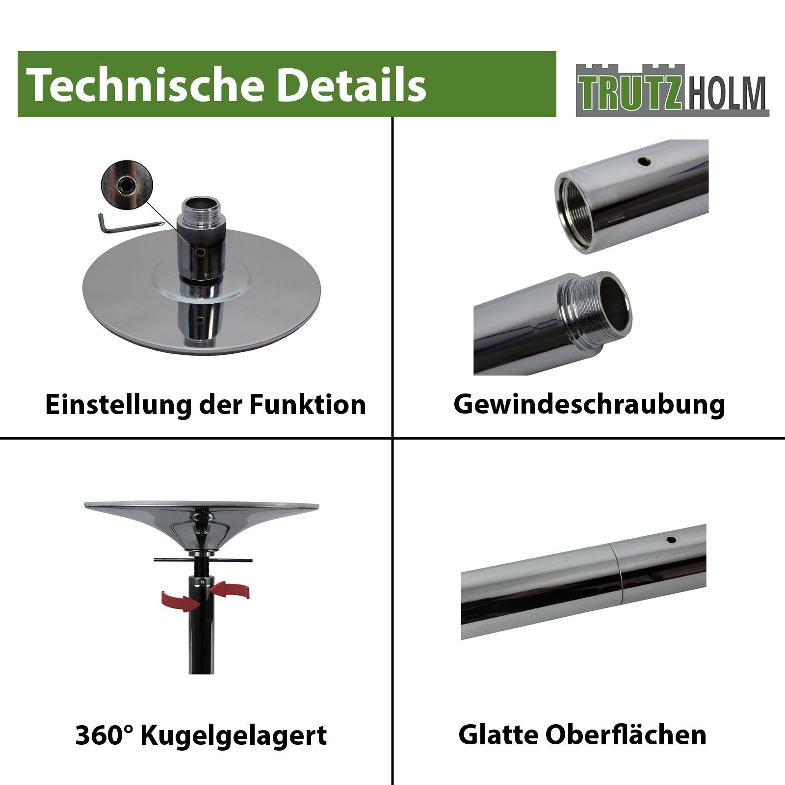 TRUTZHOLM Pole Dance Stange Tanzstange 223-274 cm Ø 45 mm Tabledance Static & Spinning ohne Bohren, Höhenverstellbar, für Zuhause, Party, Club