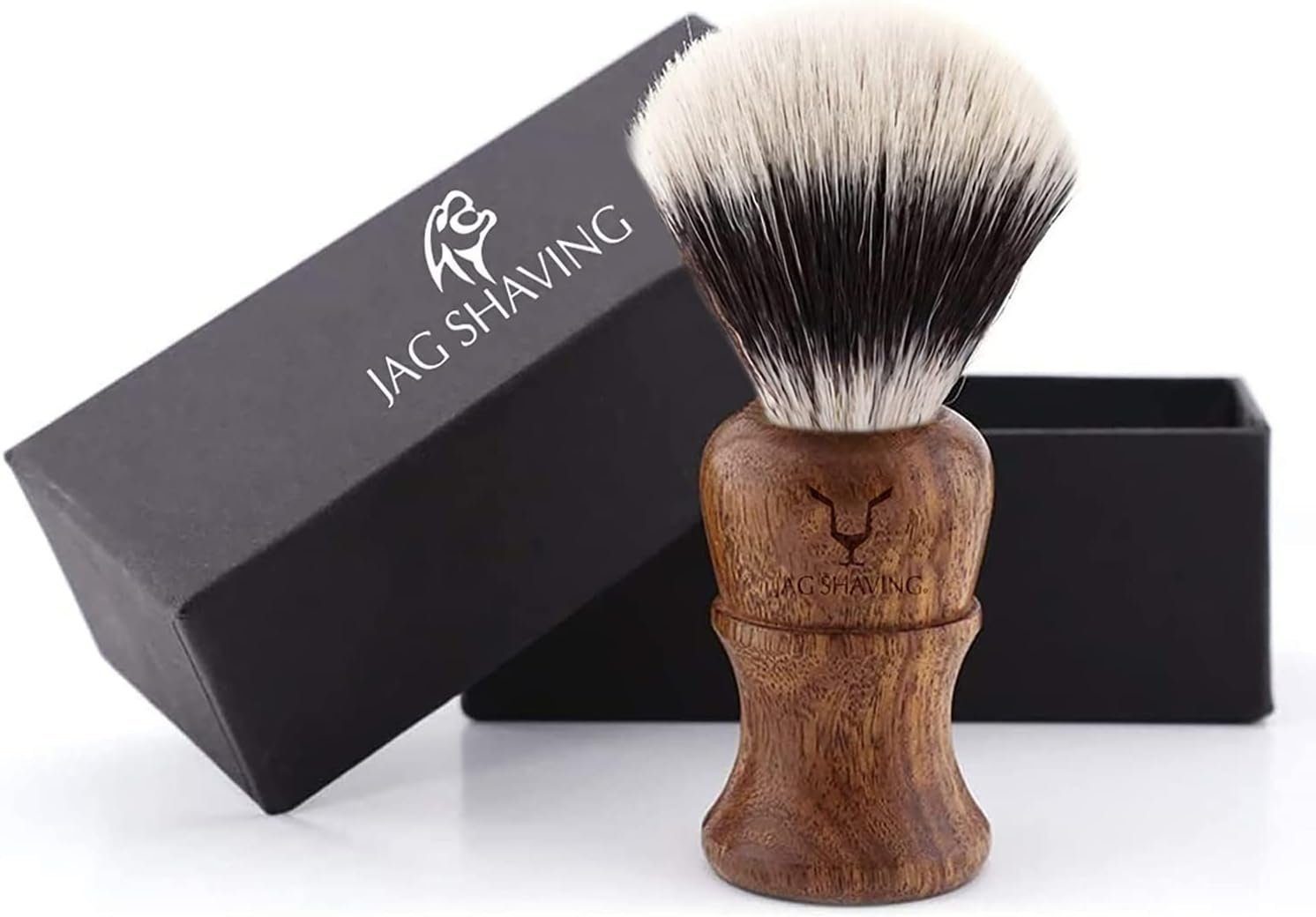 JAG SHAVING Rasierpinsel Synthetischer veganer Rasierpinsel, eleganter, hochwertiger Holzgriff, 1x mens sahver brush, 1 tlg., wooden base easy to grip, for best daily use shaving brush