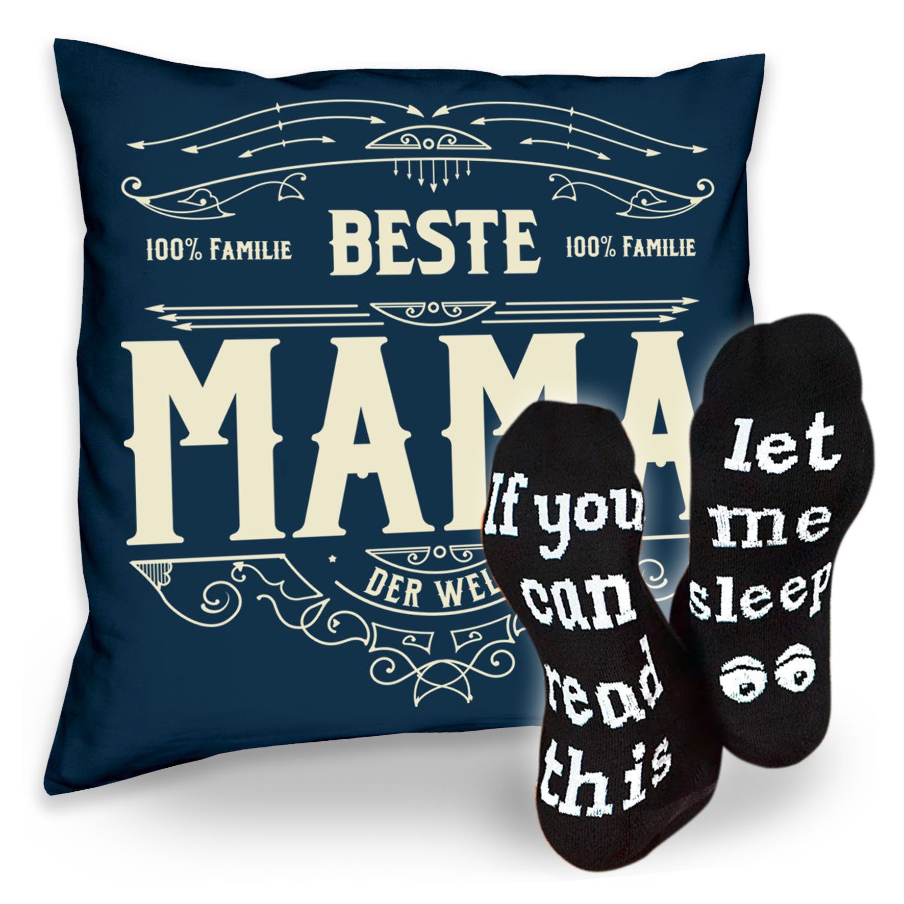 Weihnachtsgeschenk & Socken Soreso® Dekokissen Sleep, Sprüche Kissen Mama Beste Geschenkidee navy-blau