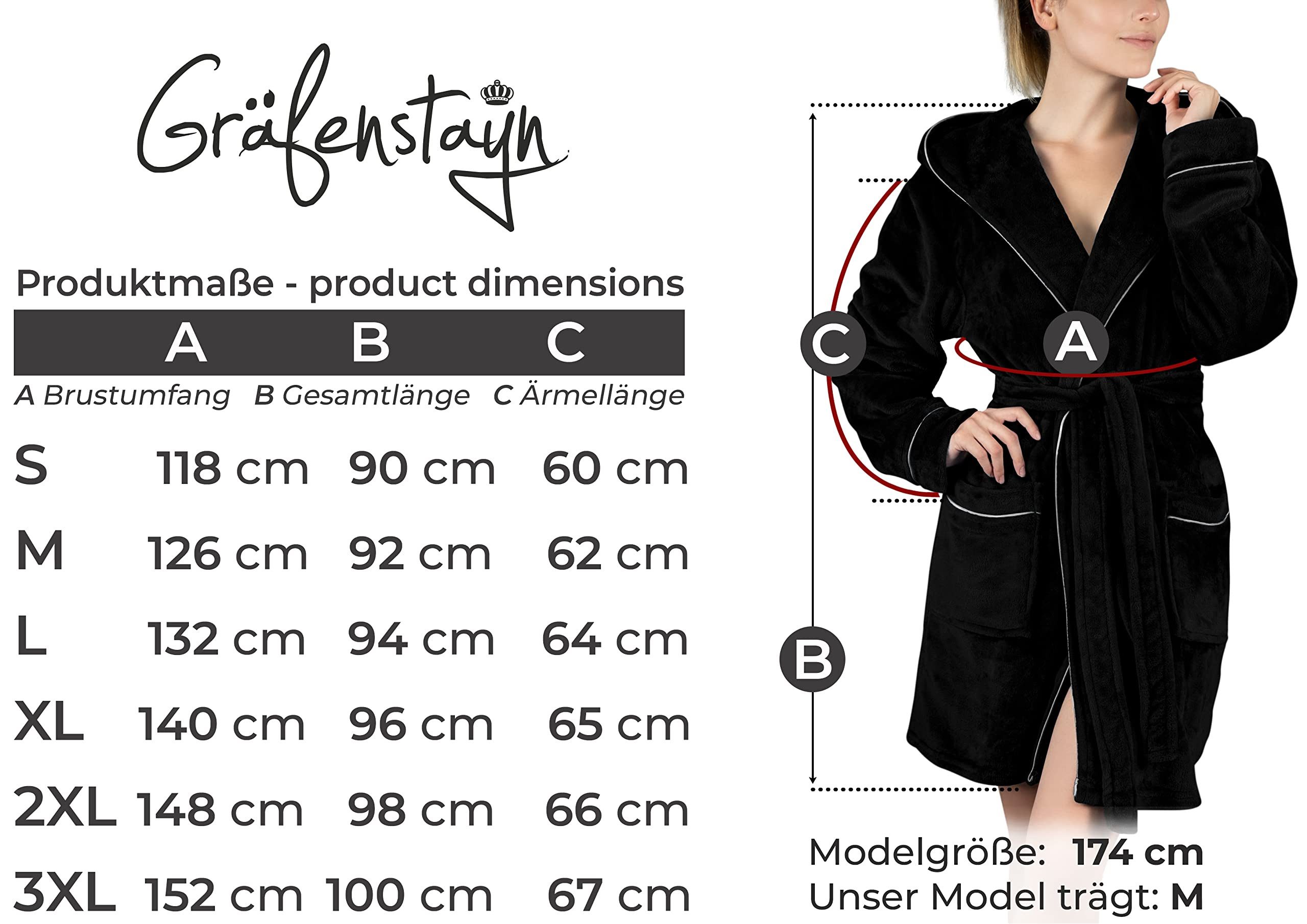 Gräfenstayn Damenbademantel Bademantel Damen flauschig Kapuze Kuschelfleece leicht kurz, warm & kuschelig, Knielang, Fronttaschen, Gürtel, S-XXL