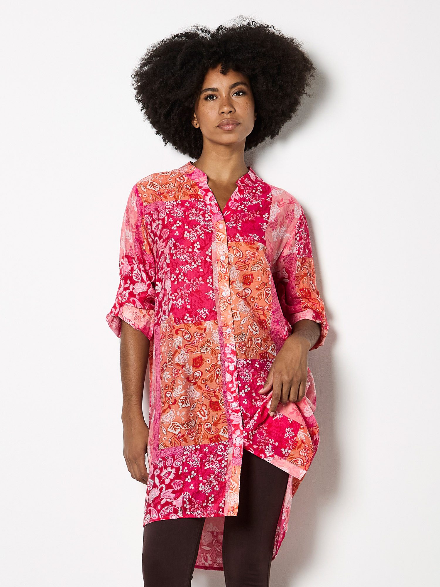 Apricot Longbluse Hemdbluse im Patchwork-Design günstig online kaufen