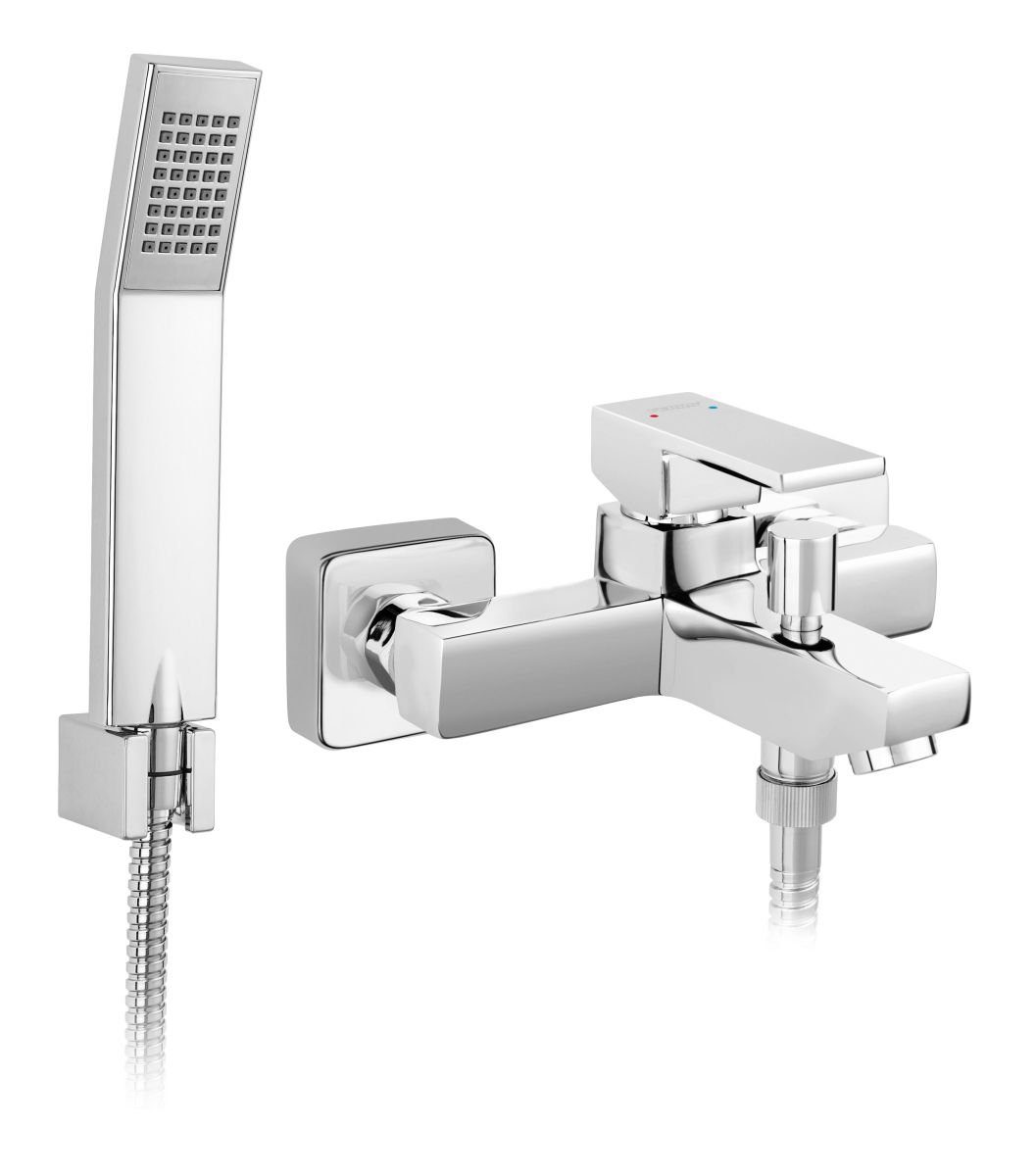Ferro Wannenarmatur Zicco Badarmatur Einhebelmischer Aufputz Wanne eckig, mit Brauseset, Chrom