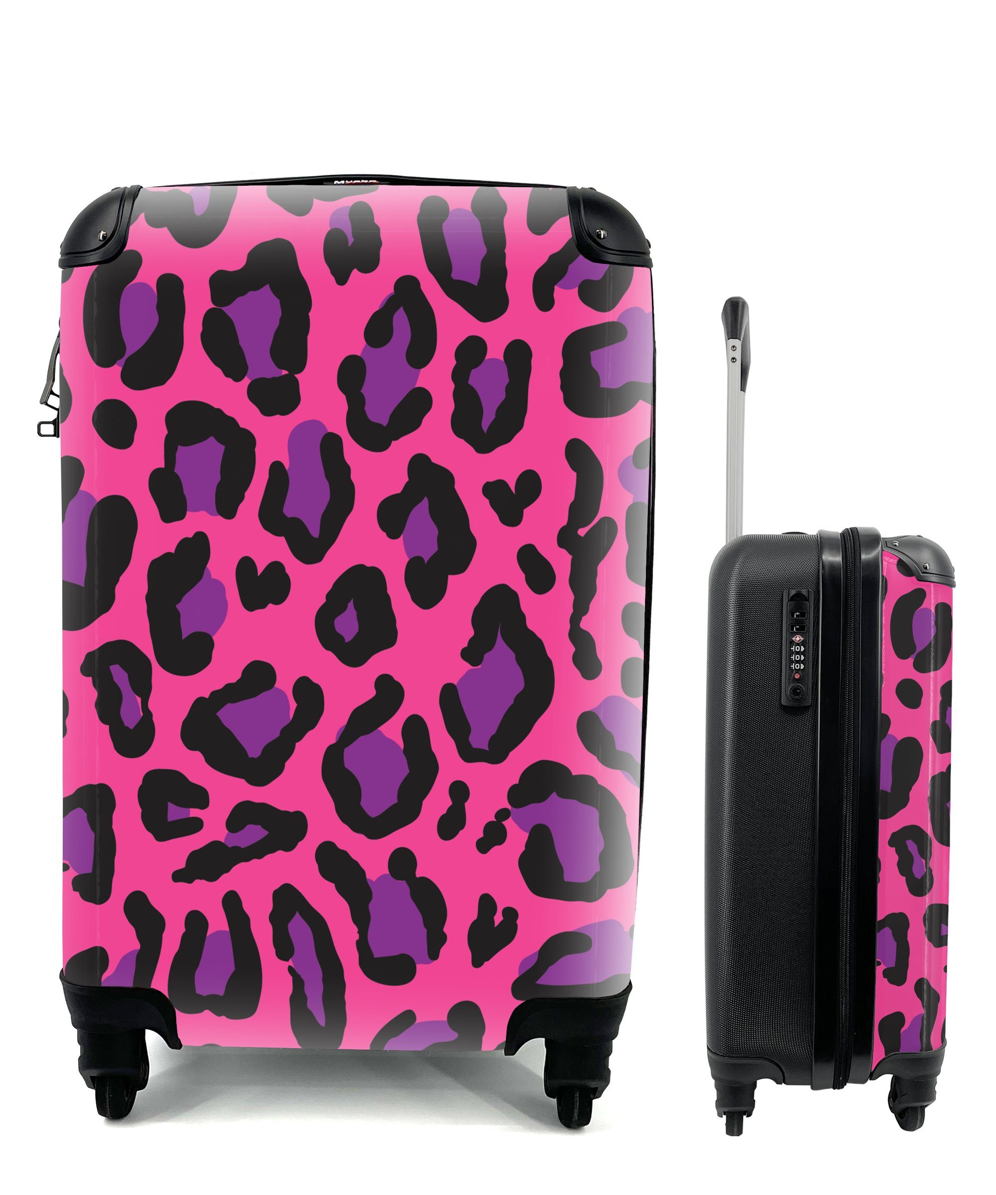 MuchoWow Handgepäckkoffer Pantherdruck Lila, für 4 - Handgepäck Reisetasche Ferien, mit Rosa rollen, Rollen, - Reisekoffer Trolley