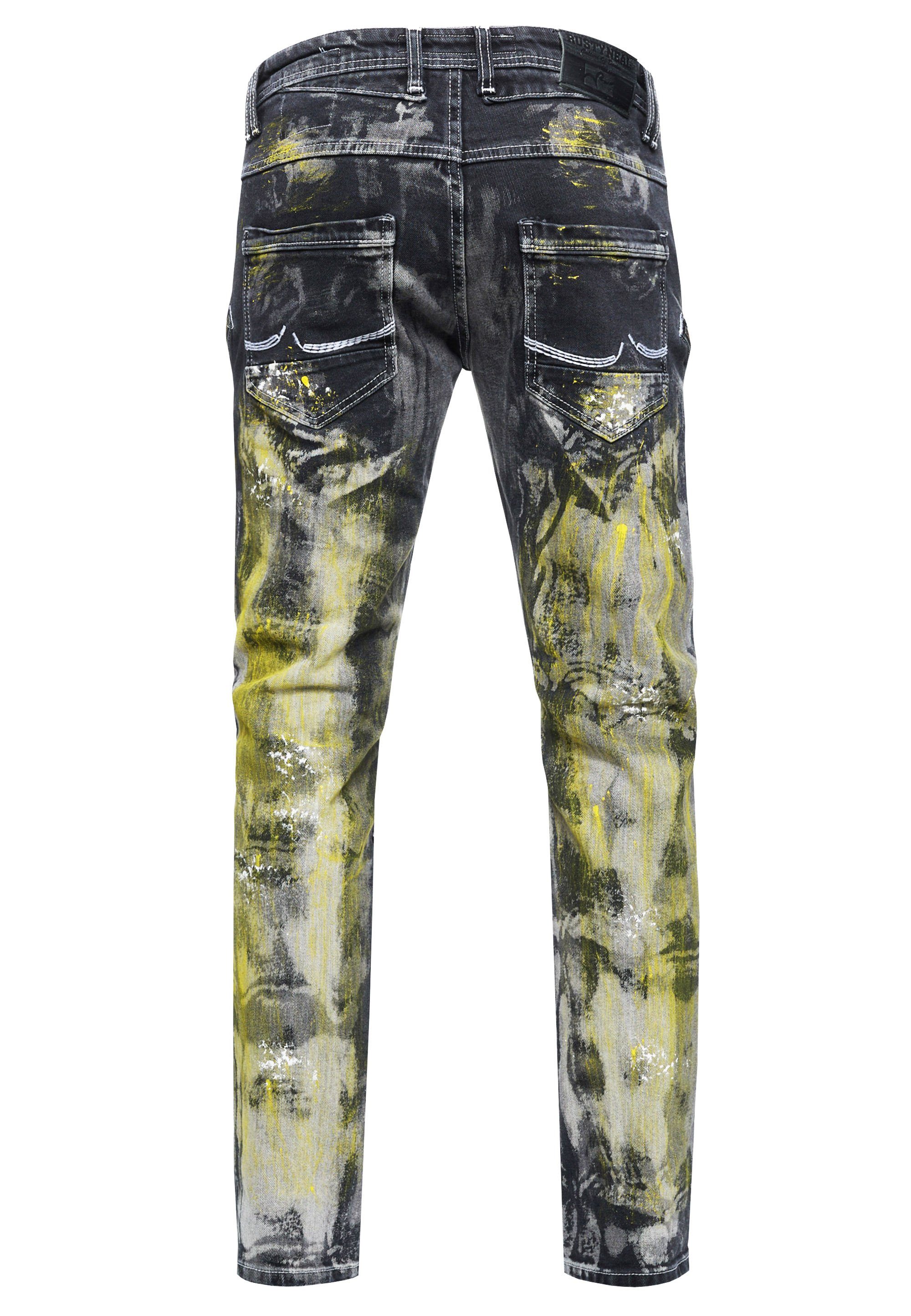 Zierelementen Rusty MORI Straight-Jeans trendigen schwarz-gelb mit Neal