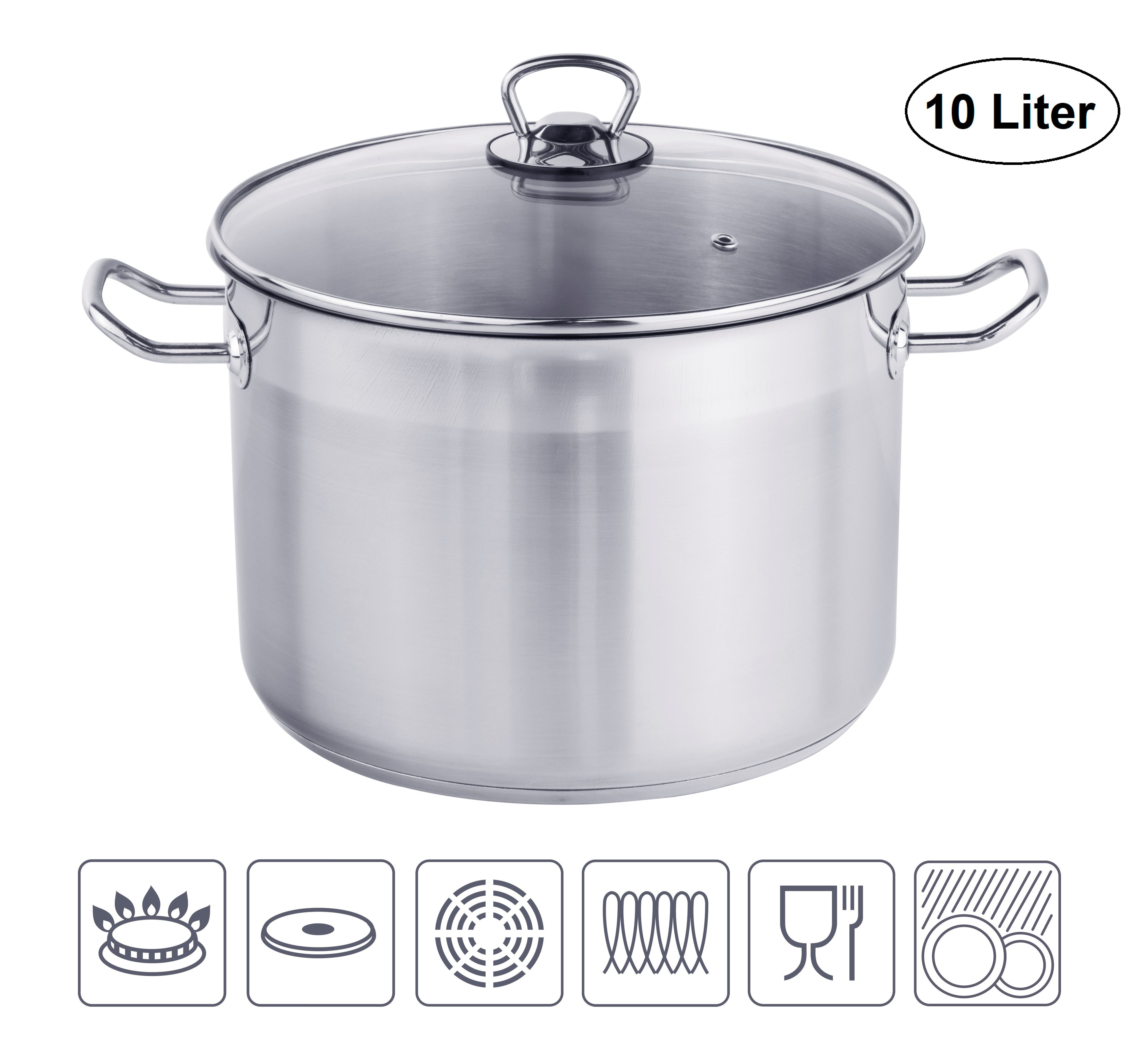 Haushalt International Kochtopf XL Profi Universalkochtopf, Edelstahl, Für alle Herdarten auch Induktion, inkl. Glasdeckel