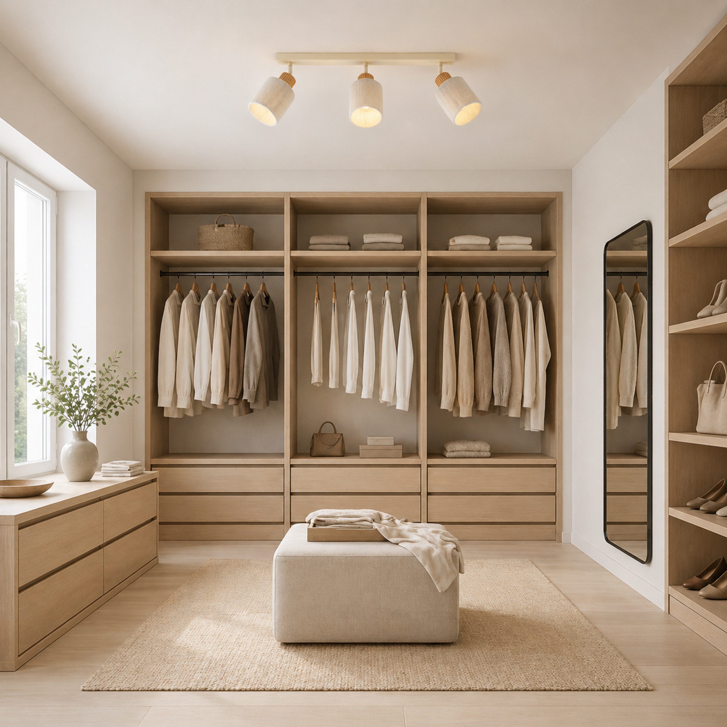 Brilliant Deckenstrahler Arlo, ohne Leuchtmittel, E27 Fassung, Strahler schwenkbar, Metall/Holz/Textil, beige
