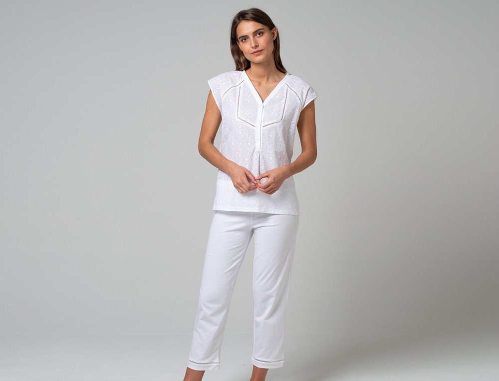 Linvosges Schlafanzug Neue Romantik Pyjama Lochstickerei