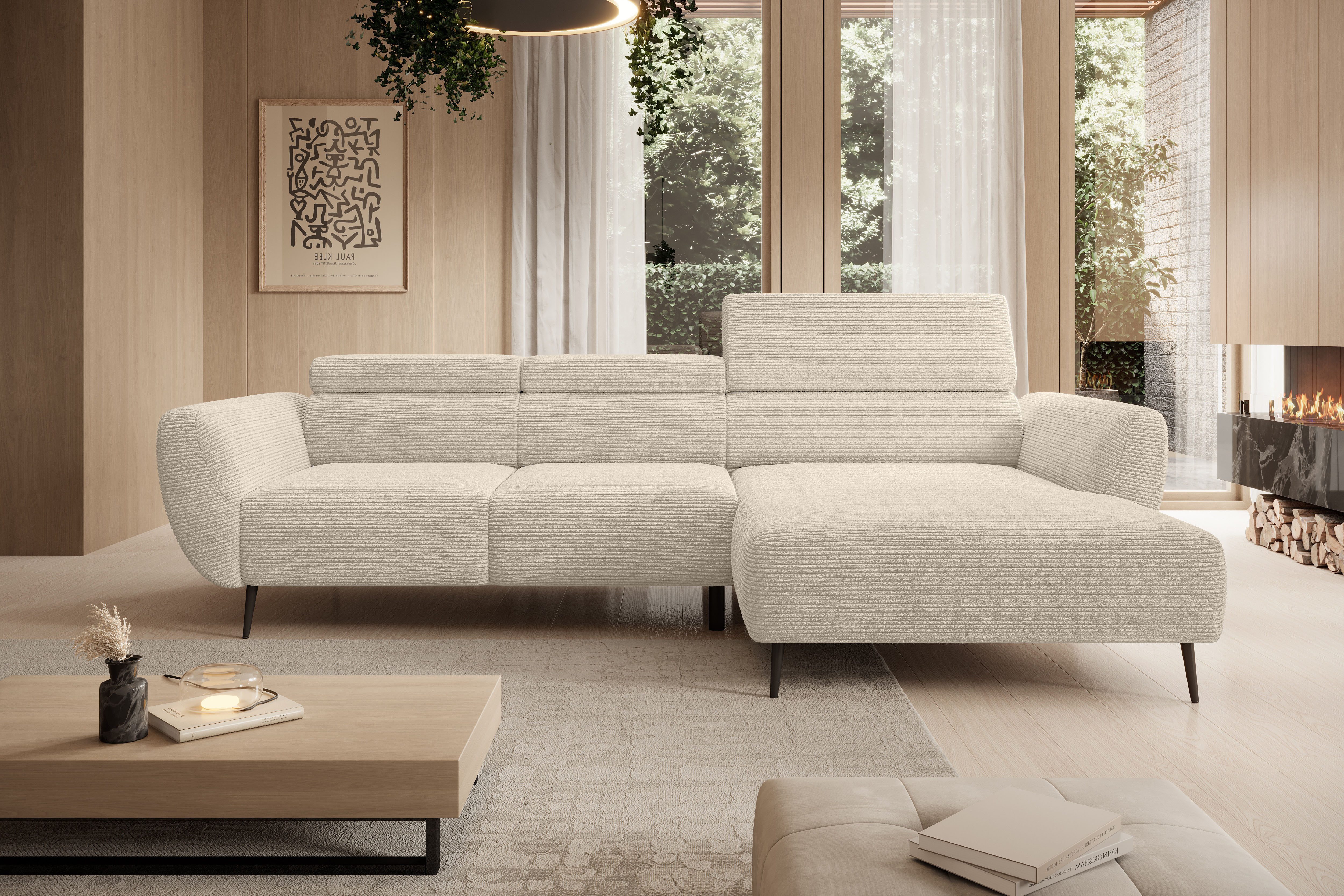 WERK2 Ecksofa Alisson 277 x 174 cm modern & bequem, bodenfrei, Multifunktionen, Cord, L-Form, XXL, elektrische Sitztiefenverstellung, Schlaffunktion