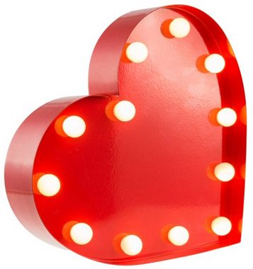 MARQUEE LIGHTS LED Dekolicht Heart, LED fest integriert, Warmweiß, Wandlampe, Tischlampe Heart mit 12 festverbauten LEDs - 23x23 cm