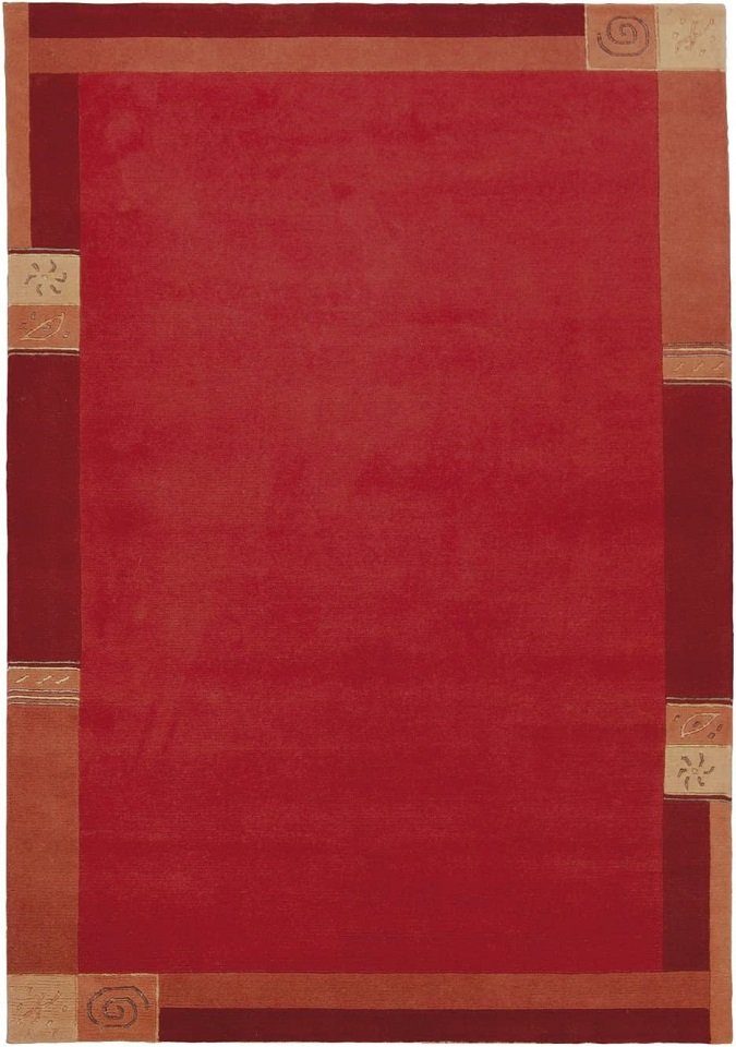 Teppich Nepal Teppich modern Design, rot, LUXOR living, Rechteckig, Höhe: 15 mm, Handgeknüpft mit Bordüre, Rechteckig, Rund, Quadratisch, Läufer, Brücke
