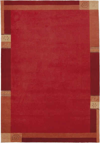 Teppich Nepal Teppich modern Design, rot, LUXOR living, Rechteckig, Höhe: 15 mm, Handgeknüpft mit Bordüre, Rechteckig, Rund, Quadratisch, Läufer, Brücke