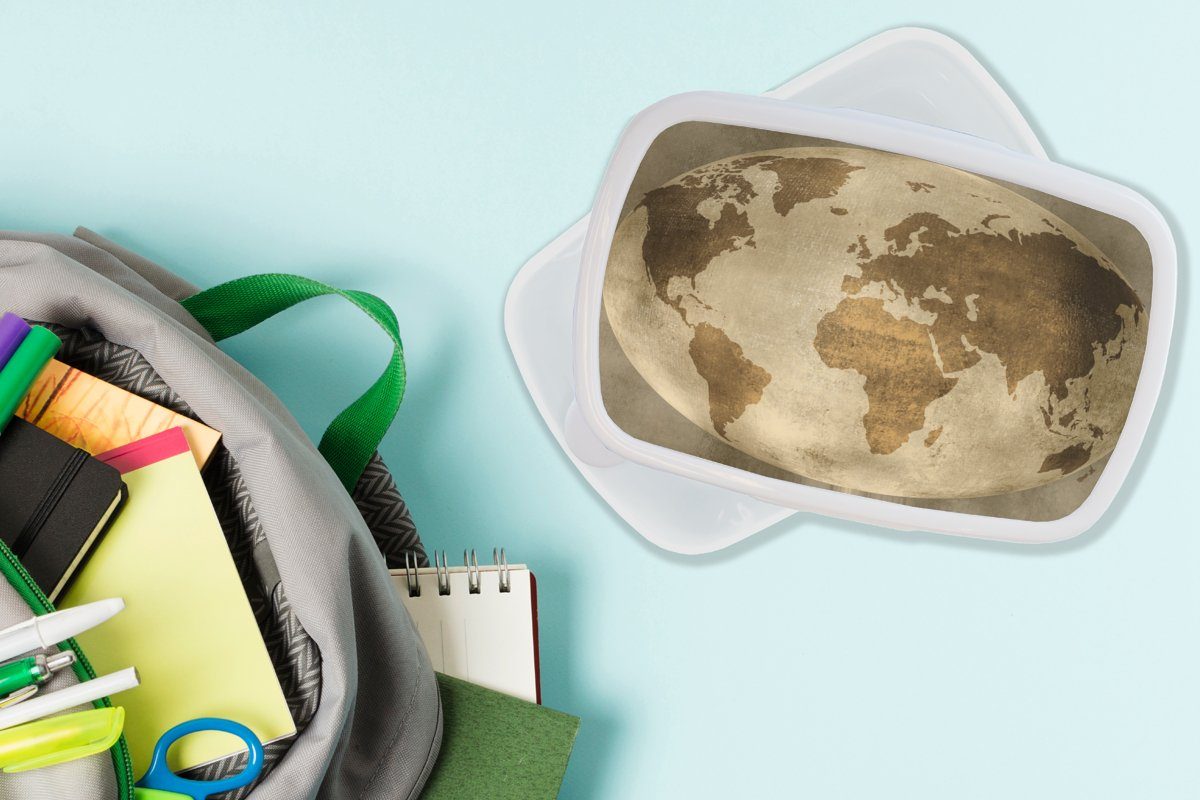 Mädchen und - für Lunchbox Brotdose, Vintage, Brotbox Globus Kunststoff, Kinder Jungs (2-tlg), Weltkarte für MuchoWow Erwachsene, und weiß -