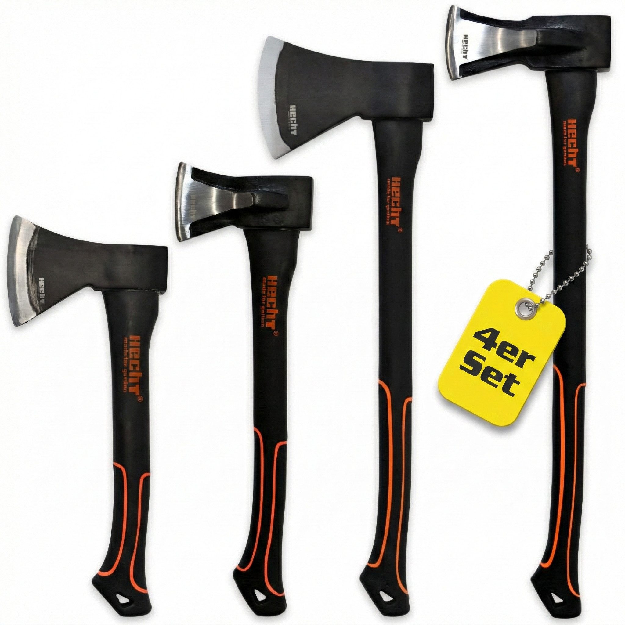 Hecht Axt 30, 40cm Beile 55cm Axt 63cm Spaltaxt Set, (4-St), Fiberglaskern, mit Gummischutzlippe