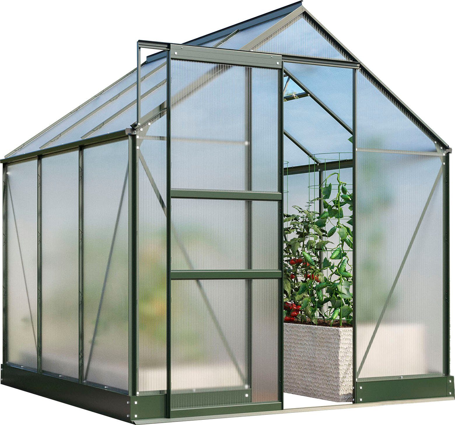 Vitavia Gewächshaus Apollo 3800, BxTxH: 195 x 198,8 x 207,4 cm, 4 mm Wandstärke, Alu-Profile, Stahlfundamentrahmen, 4 mm Hohlkammerplatten grün