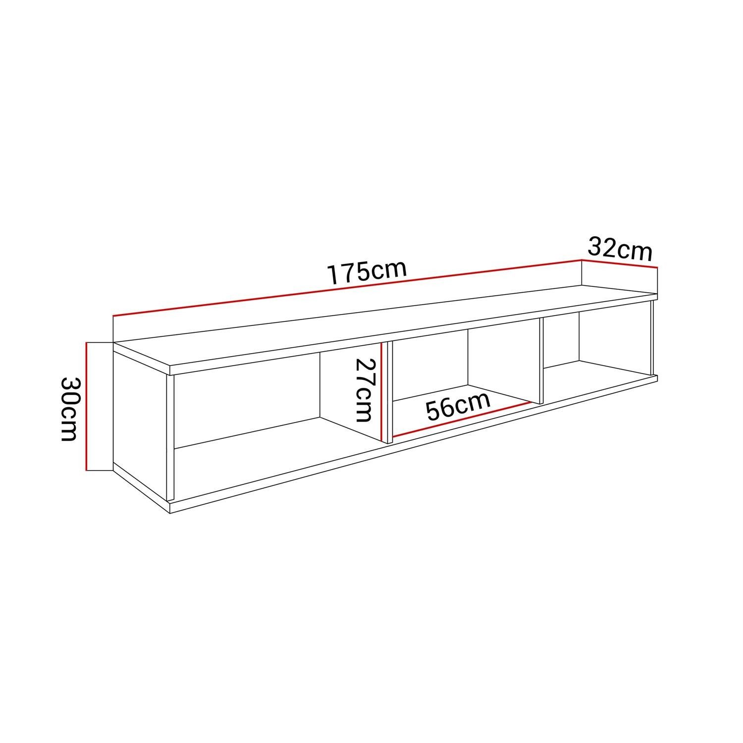 ALLHOUSE24 Lowboard hängender TV Schrank RIVERA 175 Breite geriffelte Fronten BERLIN