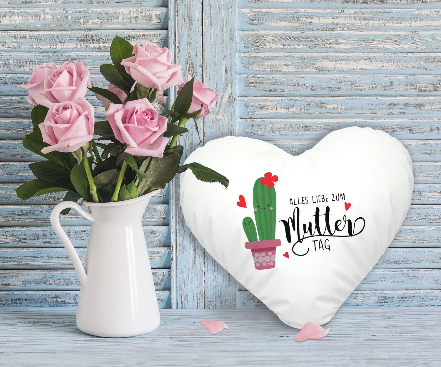 SpecialMe Dekokissen Herzkissen SpecialMe® süßer zum Liebe Muttertag Mama Geschenk für Alles Kaktus