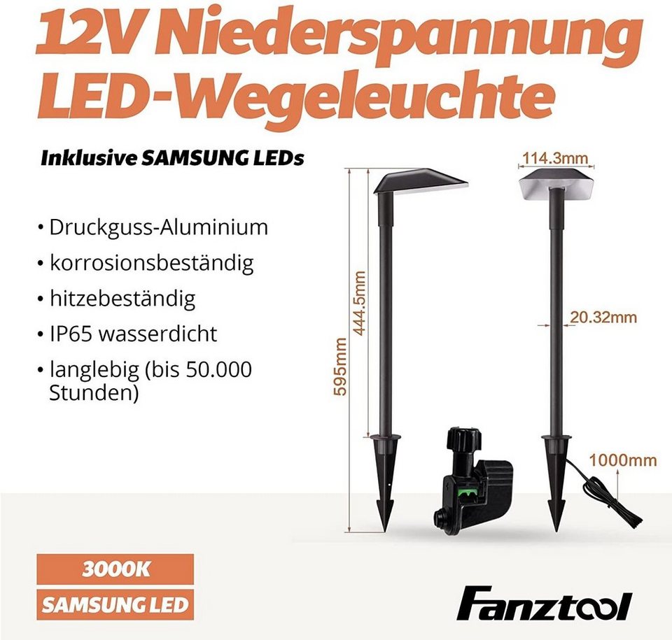 Fanztool LED Gartenstrahler Niederspannung Lampe Set, Timerfunktion,  Niederspannung, Tageslichtsensor, LED fest intergriert