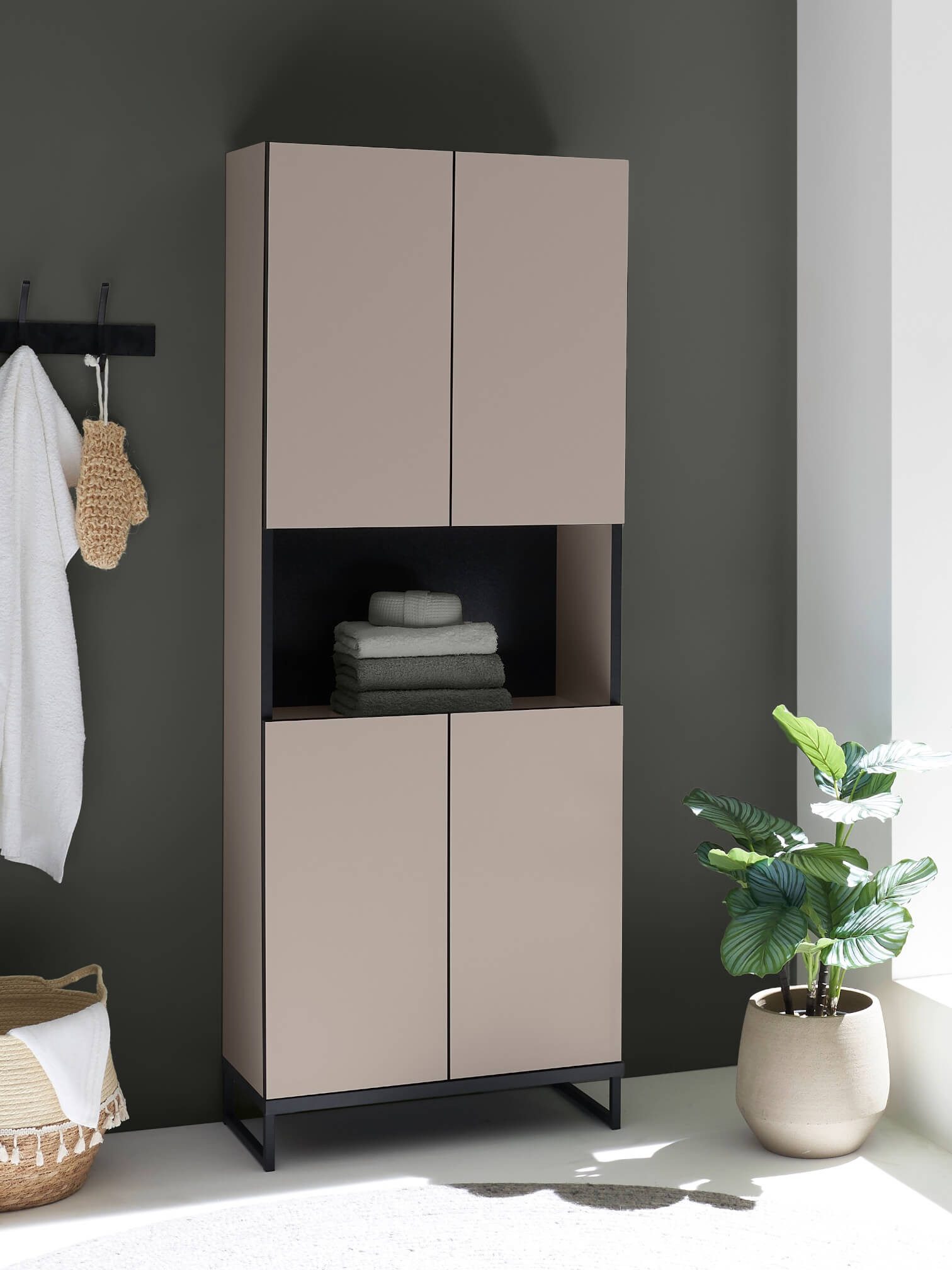 moebel-dich-auf Hochschrank VENEZIA (breiter Badezimmer Wandschrank in kaschmir 60 cm breit)