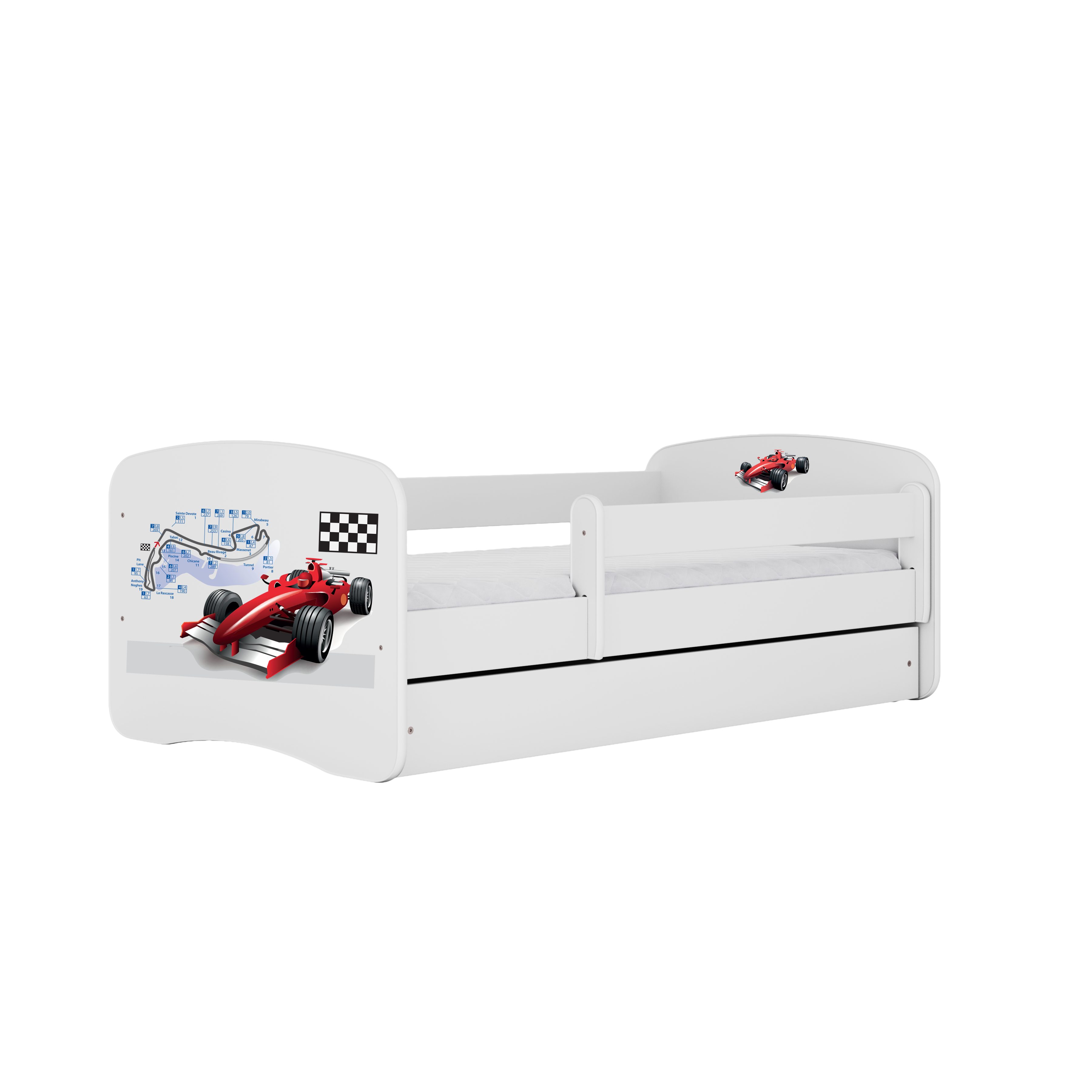 Raumhirsch Furniture Kinderbett 70x140, 80x160, 80x180 cm - Komplettset mit Schublade (Bett für Jungs, Einzelbett für Kinder 2–12 Jahre mit Rausfallschutz), verschiedene Farben & Designs