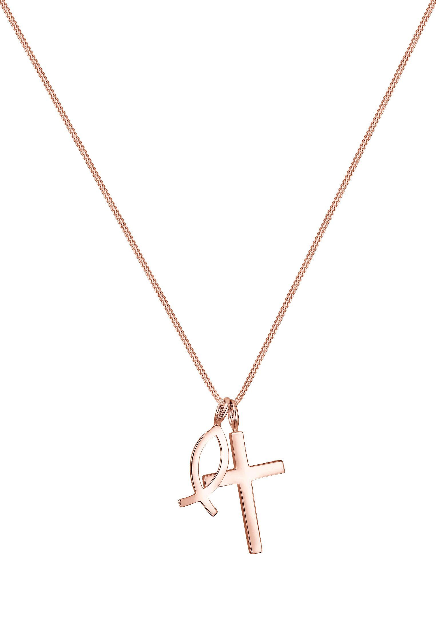 Silber, Symbol Religion Fisch mit Elli Anhänger 925 Kreuz Rosegold Kette Fisch