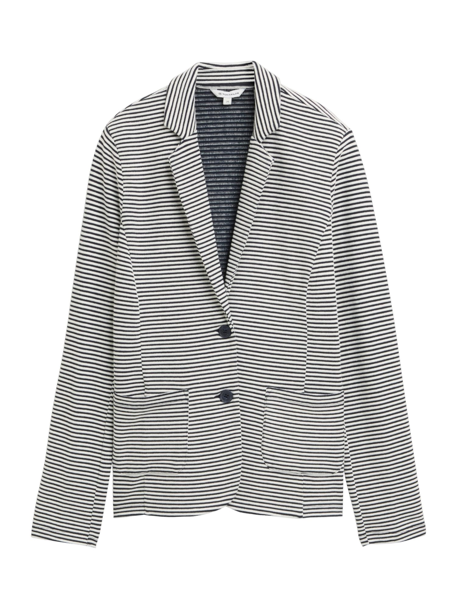 TOM TAILOR Jackenblazer H weiß,Casual,Baumwolle,Gestreift,Reverskragen,Lang,Regular Fit
