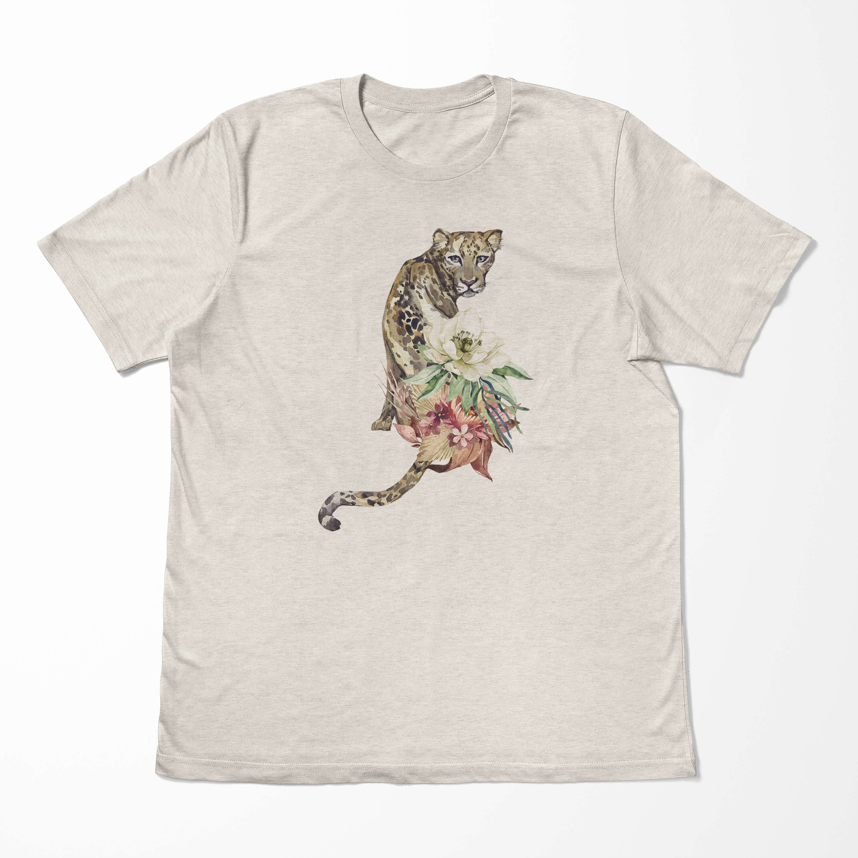 Herren T-Shirt Motiv Blumen Ökomode T-Shirt au Bio-Baumwolle Jaguar Aquarell Nachhaltig (1-tlg) Shirt 100% Sinus gekämmte Art