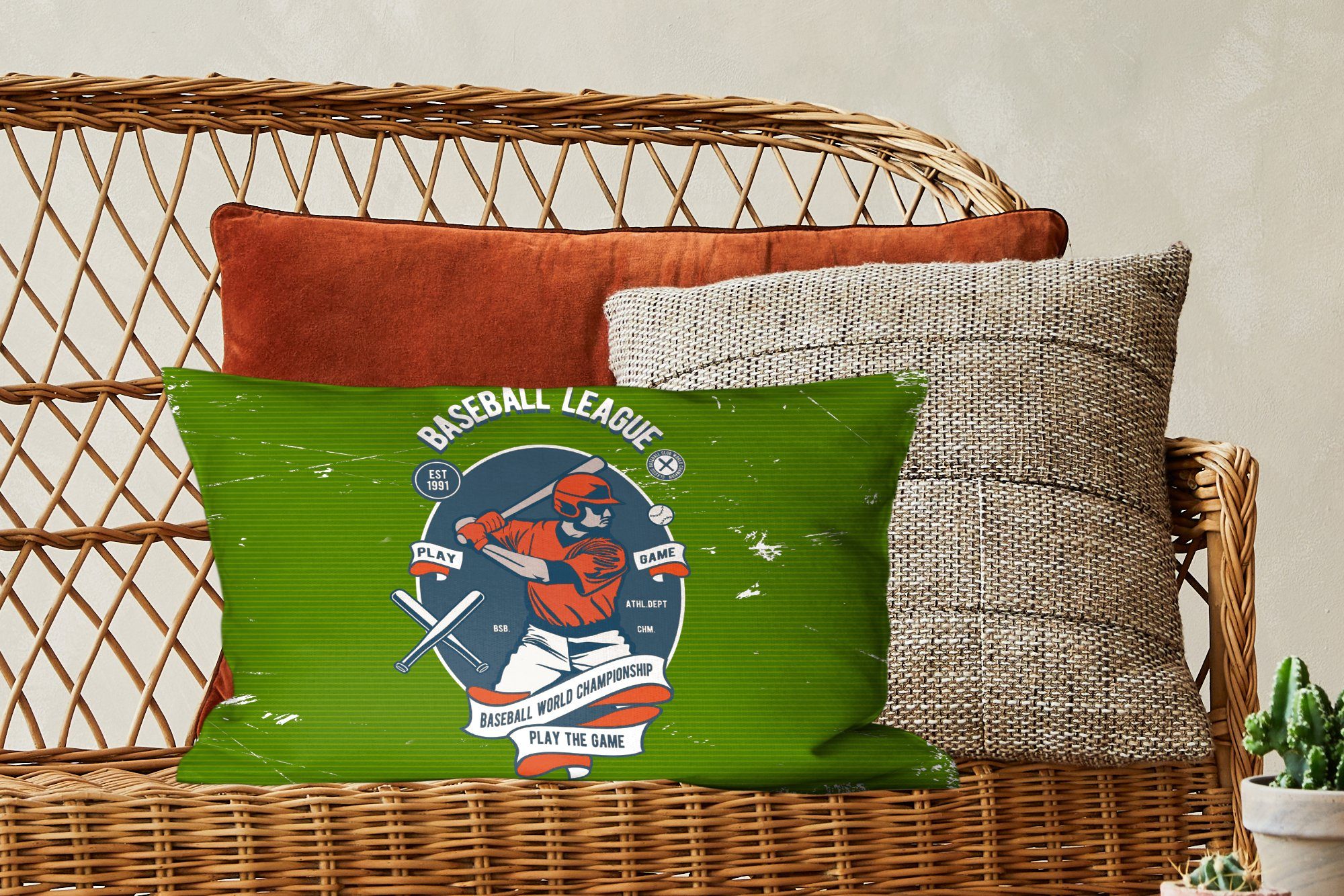 Dekokissen Dekoration, MuchoWow Baseball Zierkissen, Schlafzimmer Baseball Füllung, mit Wohzimmer Retro, - - Dekokissen