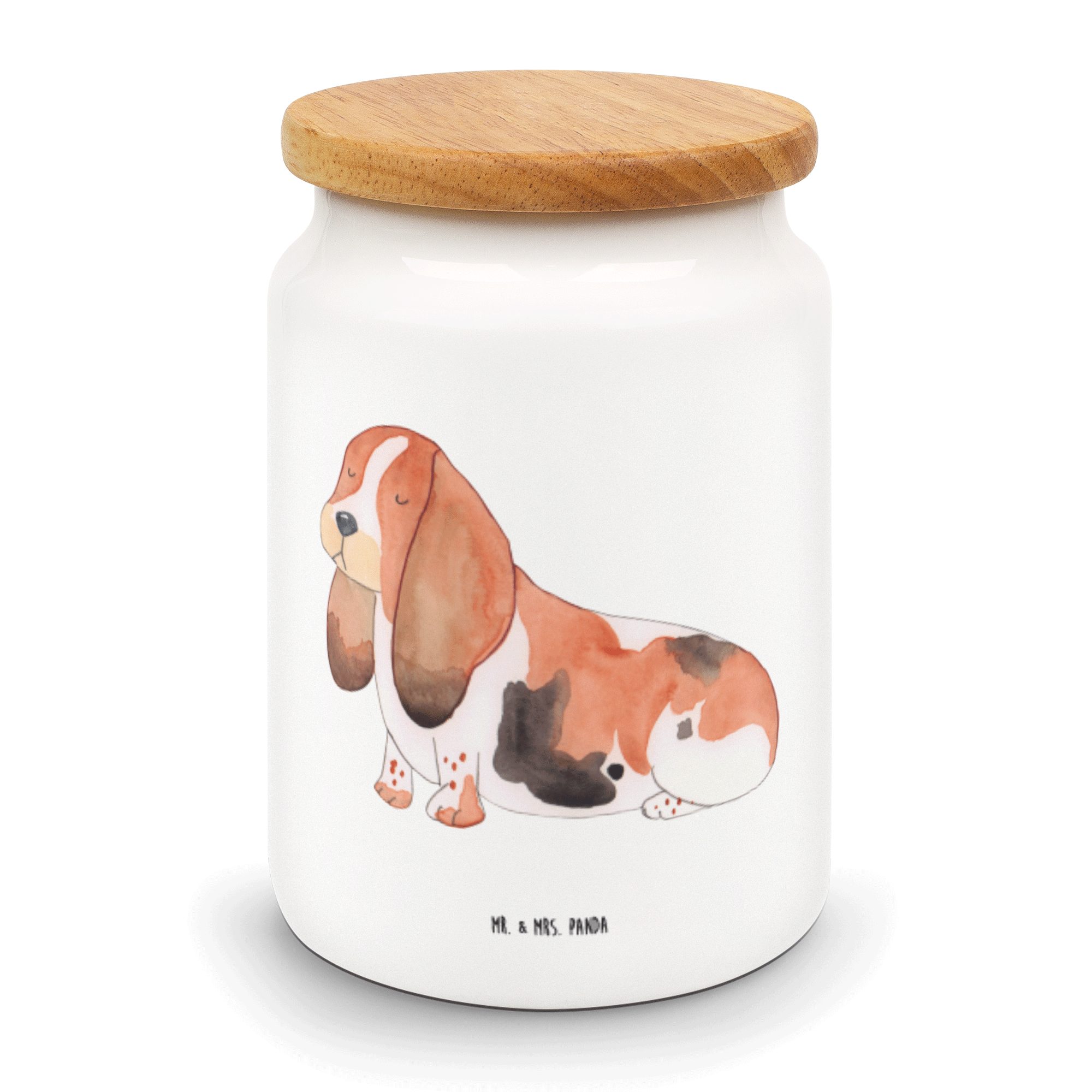 Mr. & Mrs. Panda Vorratsdose Hund Basset Hound - Weiß - Geschenk, Haustier, Vierbeiner, Hundeliebe, Keramik, (1-tlg)