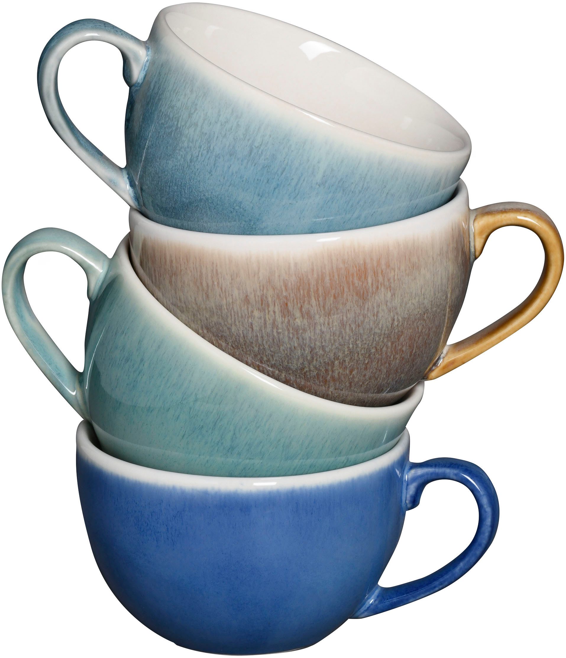 CreaTable Cappuccinotasse Caldera Mix, Cappuccino-Set, 8-tlg., 8-tlg., Steinzeug, Reaktivglasur