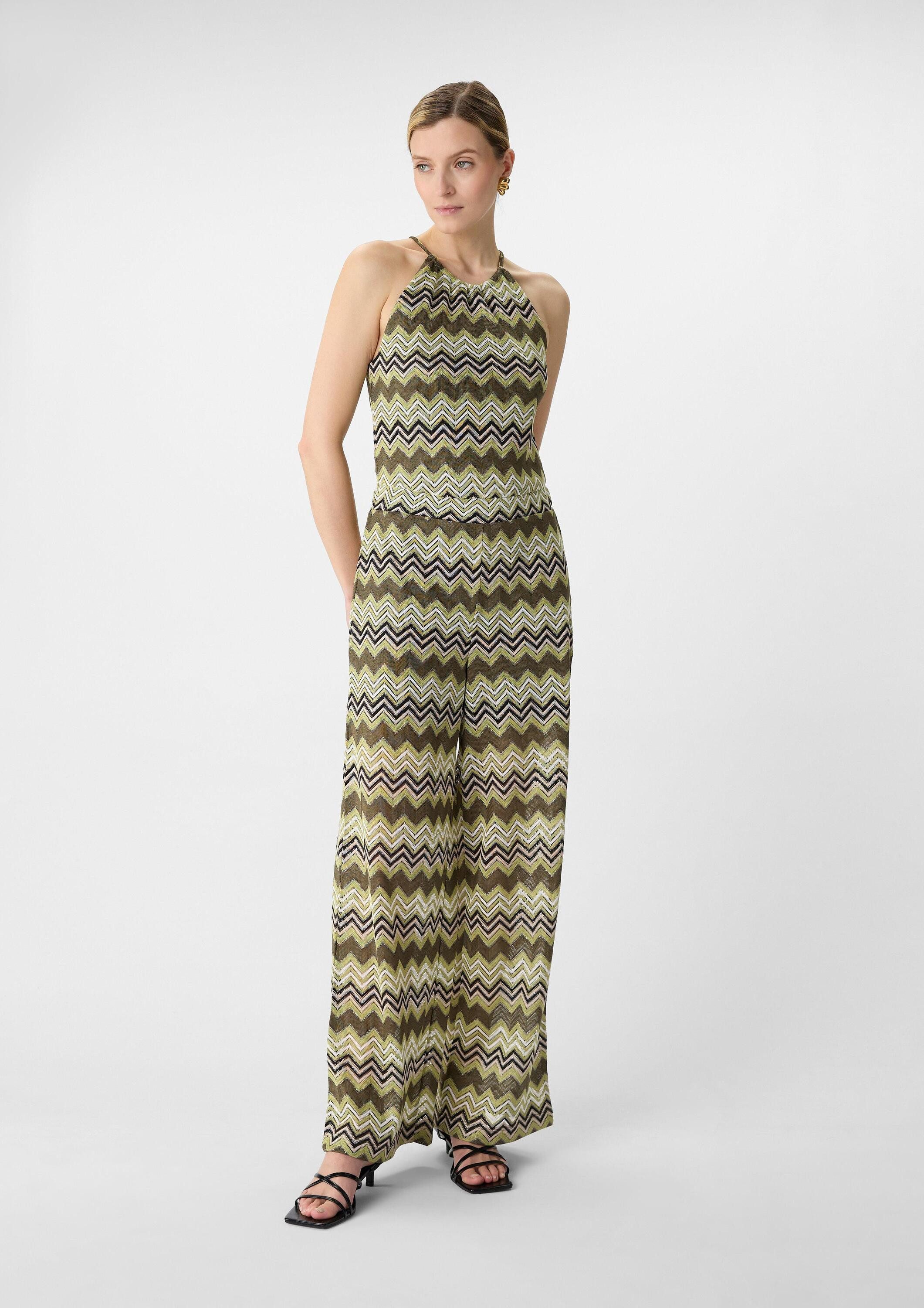 comma Jumpsuit Overall Strick-Jumpsuit mit Zick-Zack-Muster