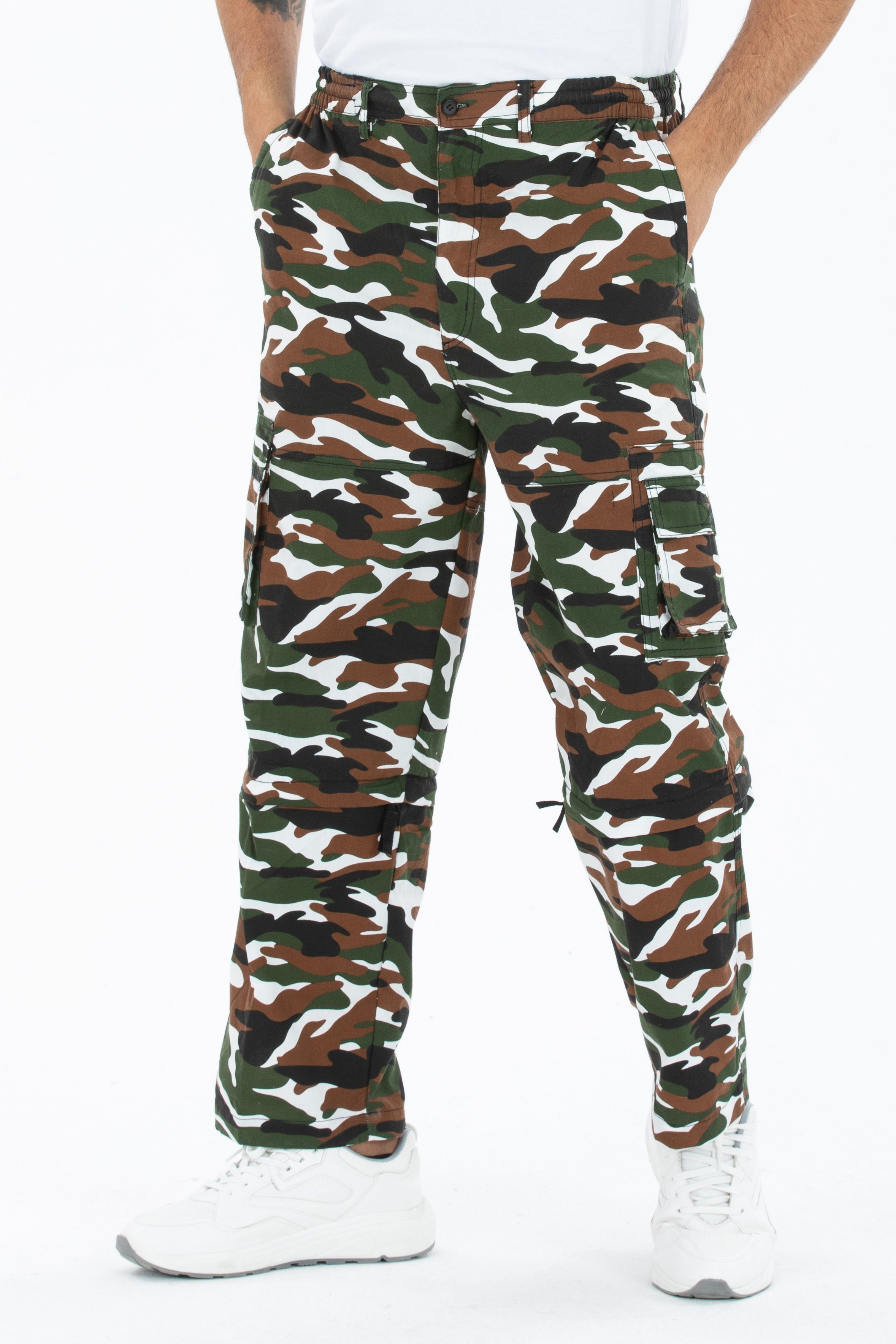 Kendindza Collection Cargohose Zipp Off Cargohose Dehnbund Arbeitshose Feldhose Bundeswehr Cargo Hose elastischer Gummibund Tarnhose Bundhose Camouflage – Bild 2 von 5