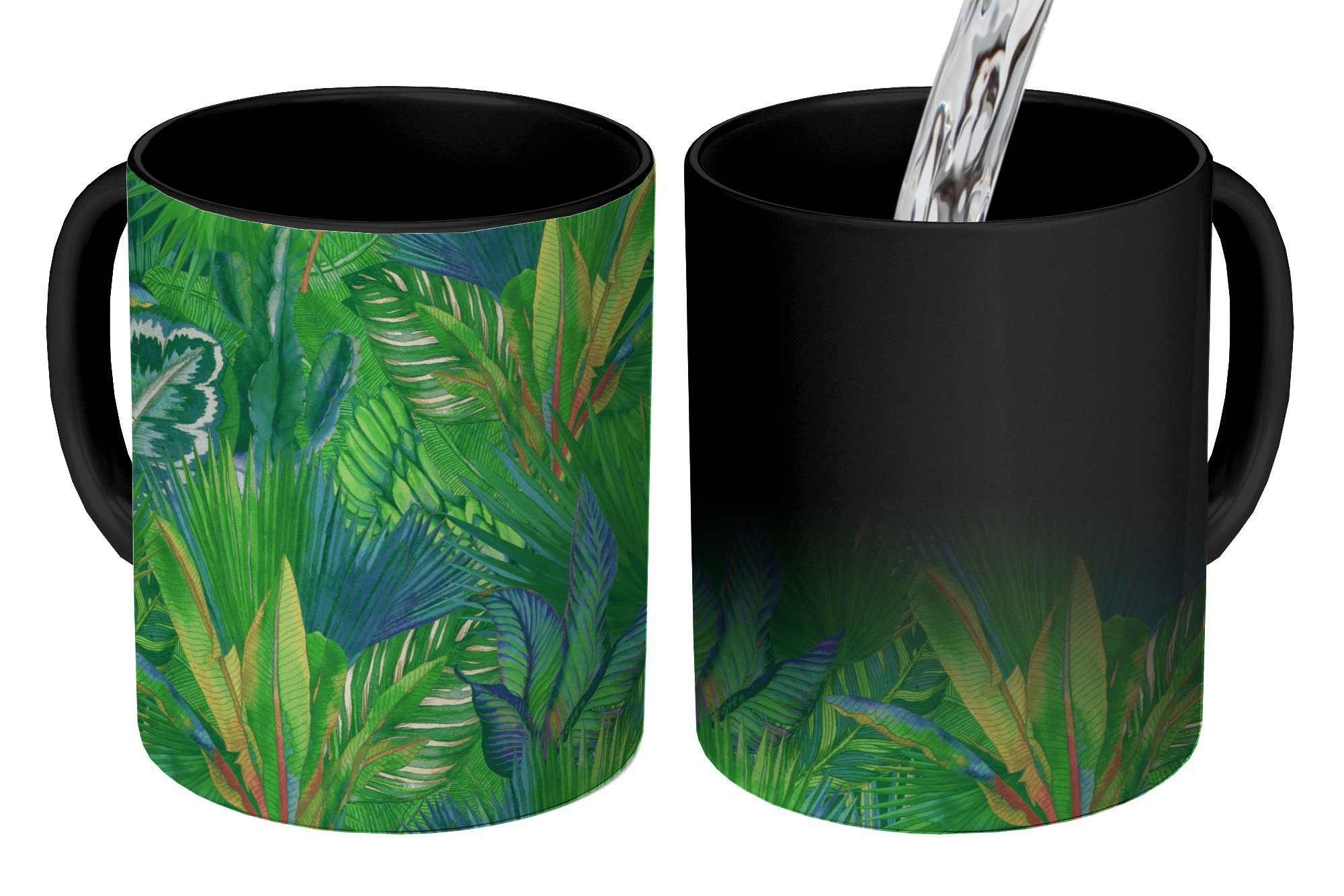 MuchoWow Tasse Blätter - Tropisch - Muster, Keramik, Farbwechsel, Kaffeetassen, Teetasse, Zaubertasse, Geschenk