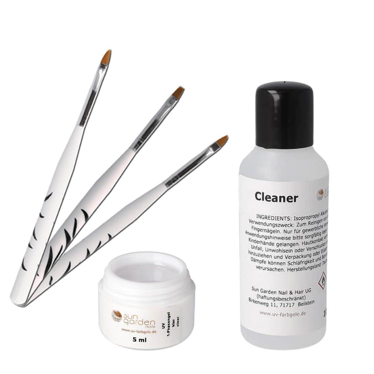UV-Gel 5 ml UV 1-Phasengel Allround Gel klar + Pinselset 3tlg. + Nail Cleaner