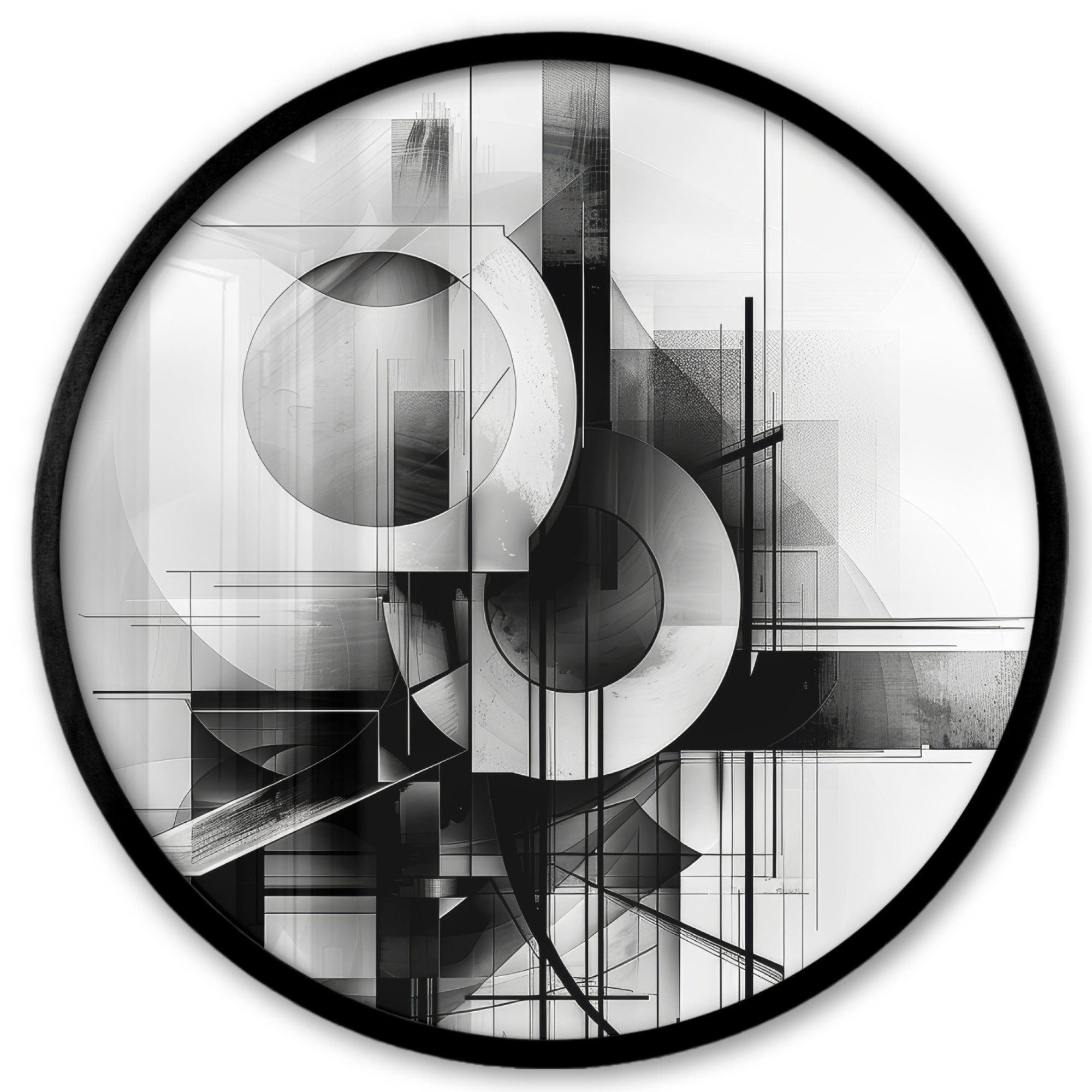 MuchoWow Poster Rund - Abstrakt - Kunst - Modern - Schwarz und weiß, (1 St), Runde Wandbilder, Deko für Wohnzimmer und Schlafzimmer, 40x40 cm