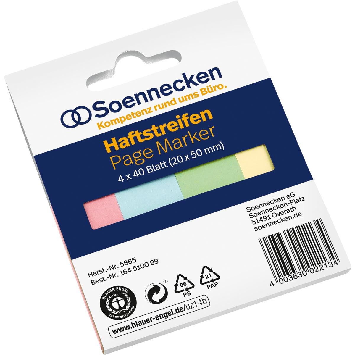 Soennecken Marker Soennecken Haftstreifen 5865 RC 20x50mm 40Bl. sort. 4 St./Pack.