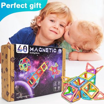 LENBEST Magnetspielbausteine Magnetische Bausteine 40PCS, (Magnet Spielzeug Kinder Magnetbausteine ab 3 Jahre, Magnetische Bausteine für Mädchen Jungen Pädagogisches Geschenk)
