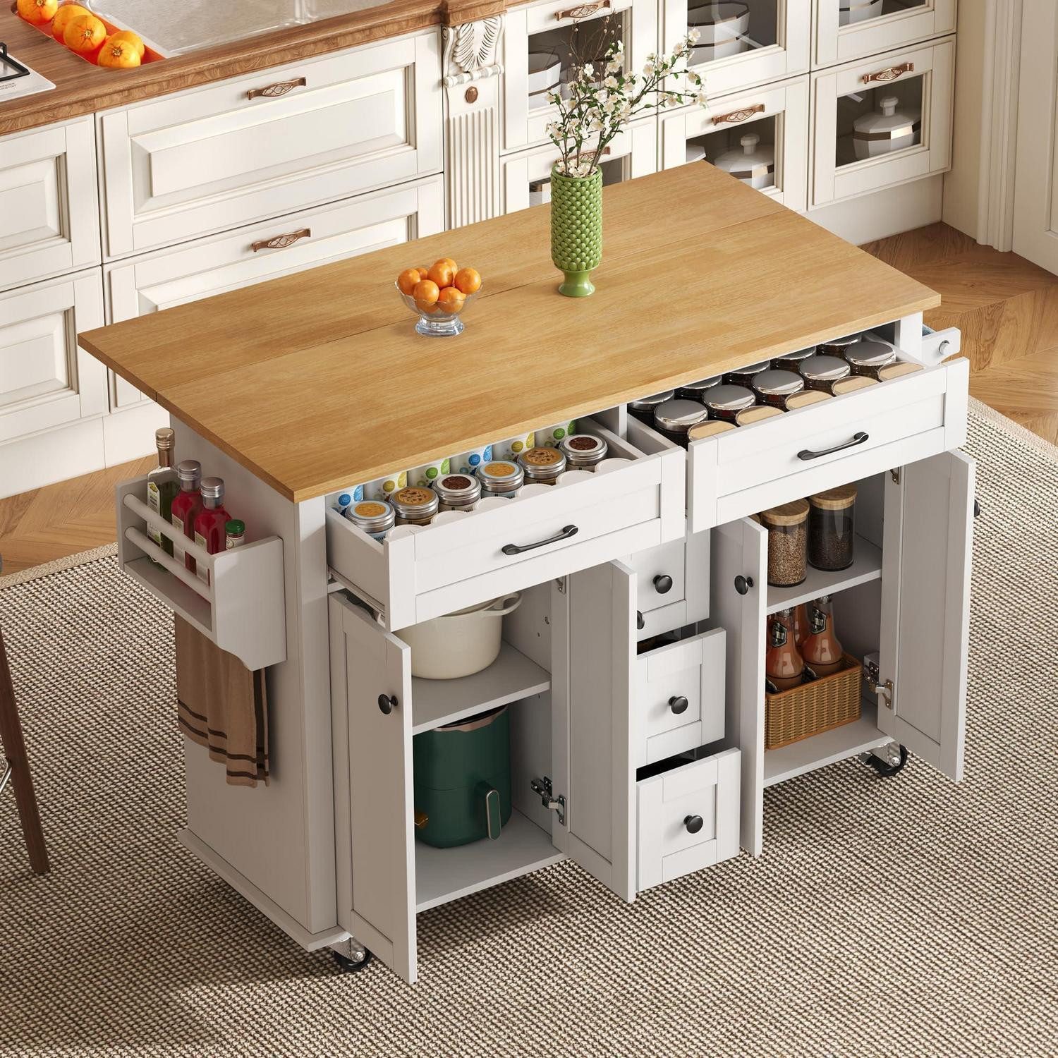 LuxusKollektion Küchentisch Küchenwagen ausziehbar 120x65cm Weiß (1-St)