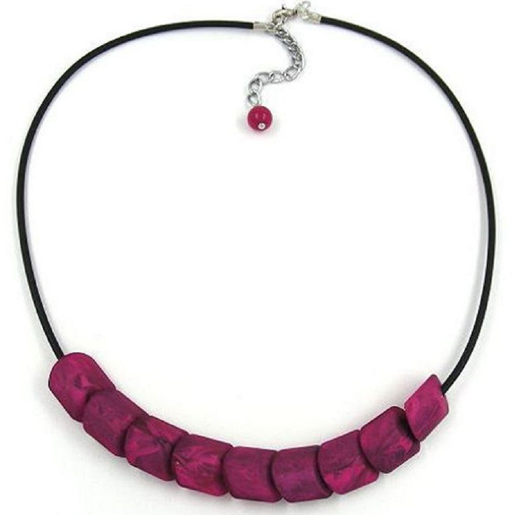 unbespielt Collier Kette Kunststoff-Schrägperle pink-marmoriert-matt Vollgummi 45 cm, Modeschmuck für Damen