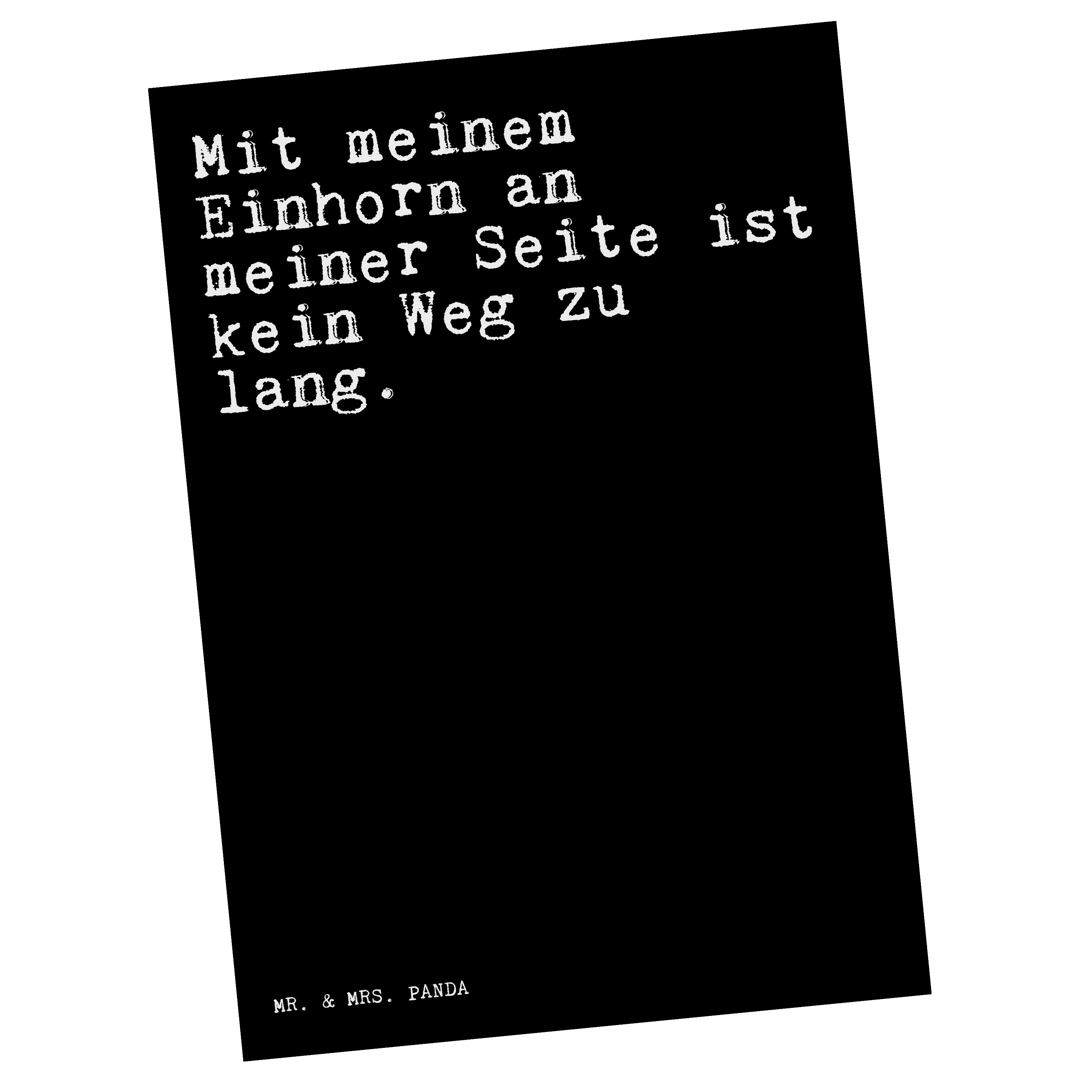 Mr. & Mrs. Panda Postkarte »Mit meinem Einhorn an... Schwarz
