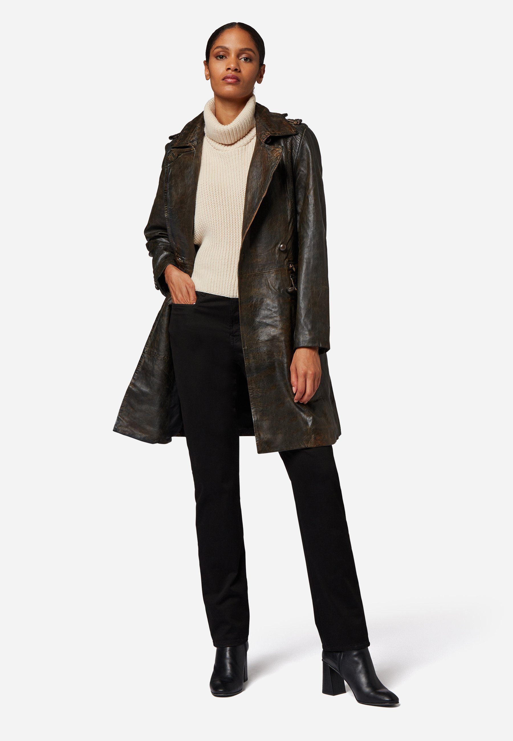 RICANO Ledermantel Mang-1 Ledermantel im Vintage-Look mit Schulterklappen günstig online kaufen